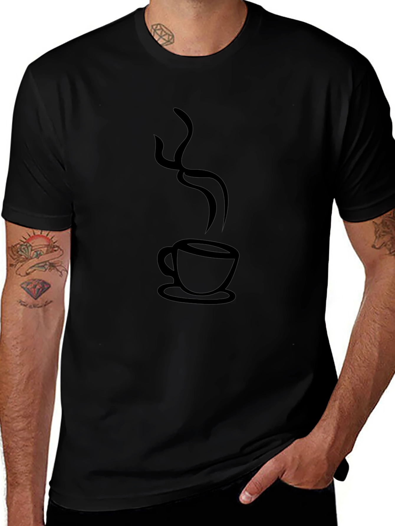 Coffee Steam Graphic T-Shirt - Casual Black Tee