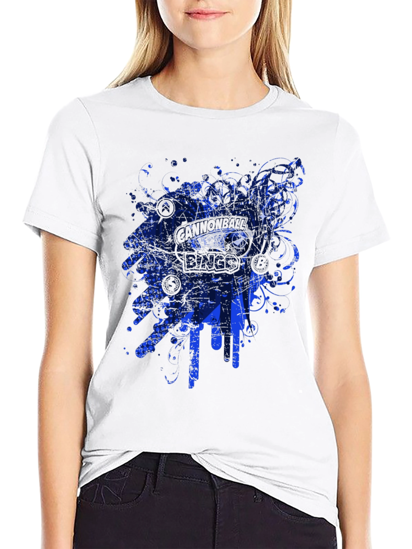 Mens Black Graphic Tee - Blue Abstract Design