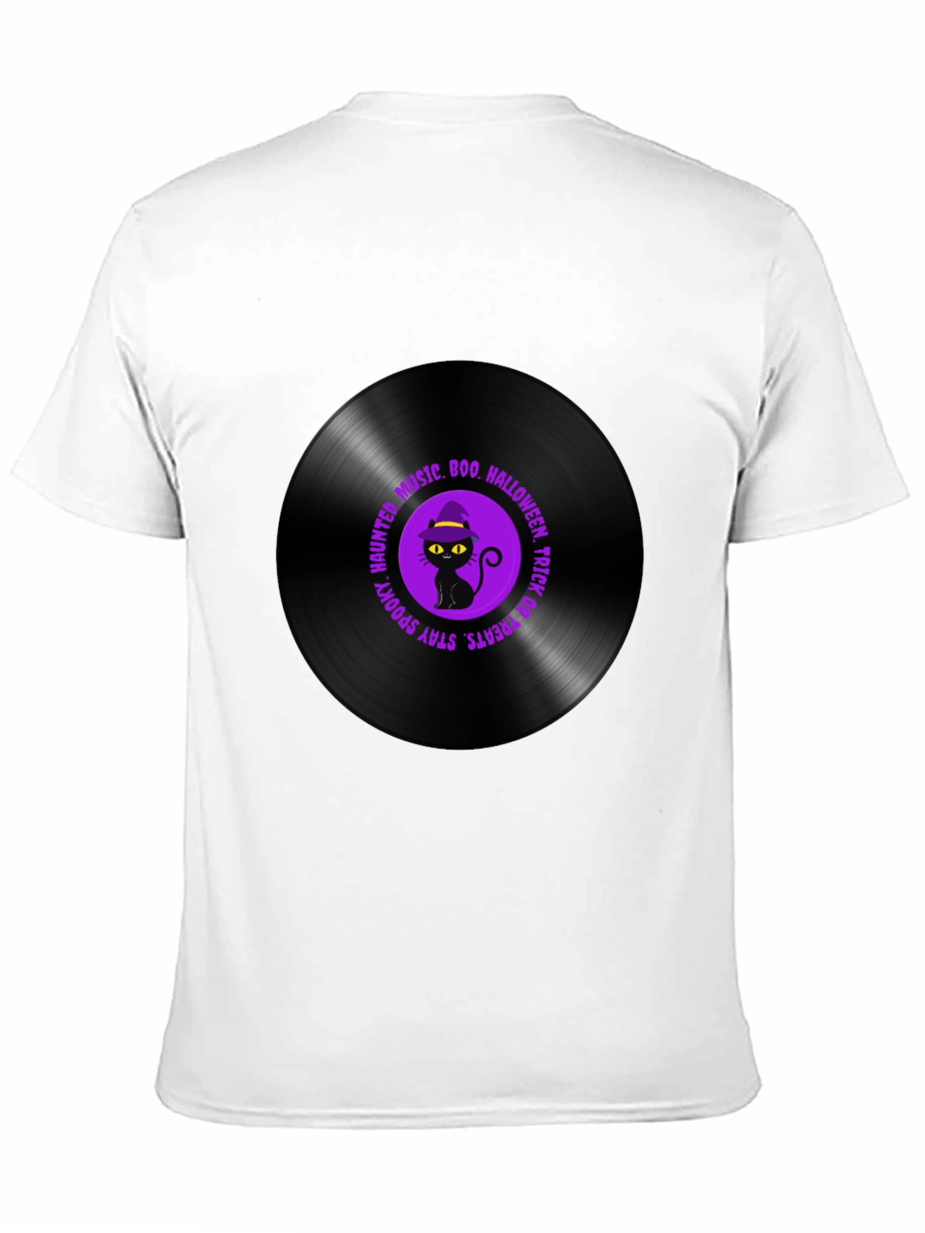 Halloween Black Cat Vinyl Record T-Shirt