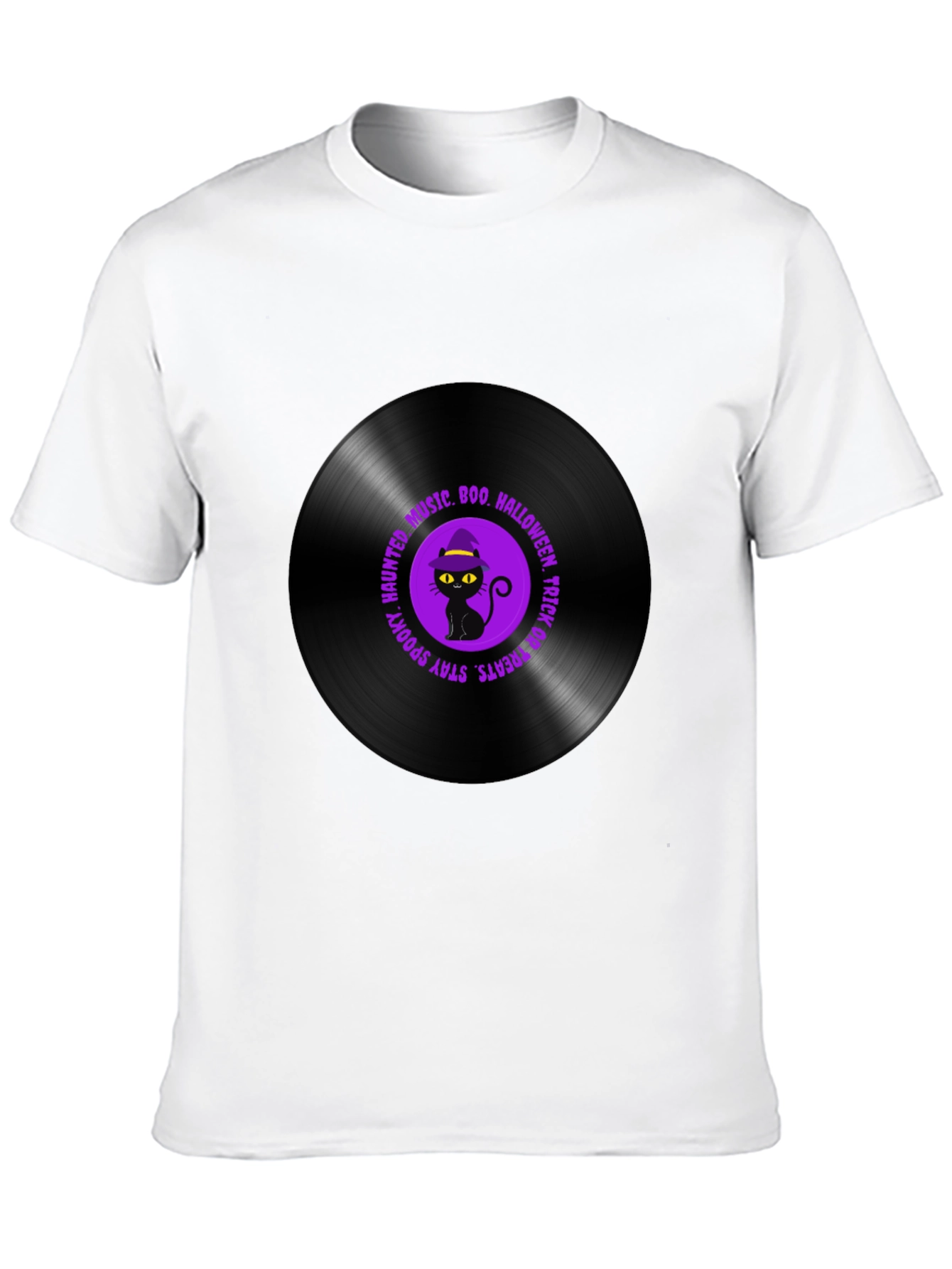 Halloween Black Cat Vinyl Record T-Shirt