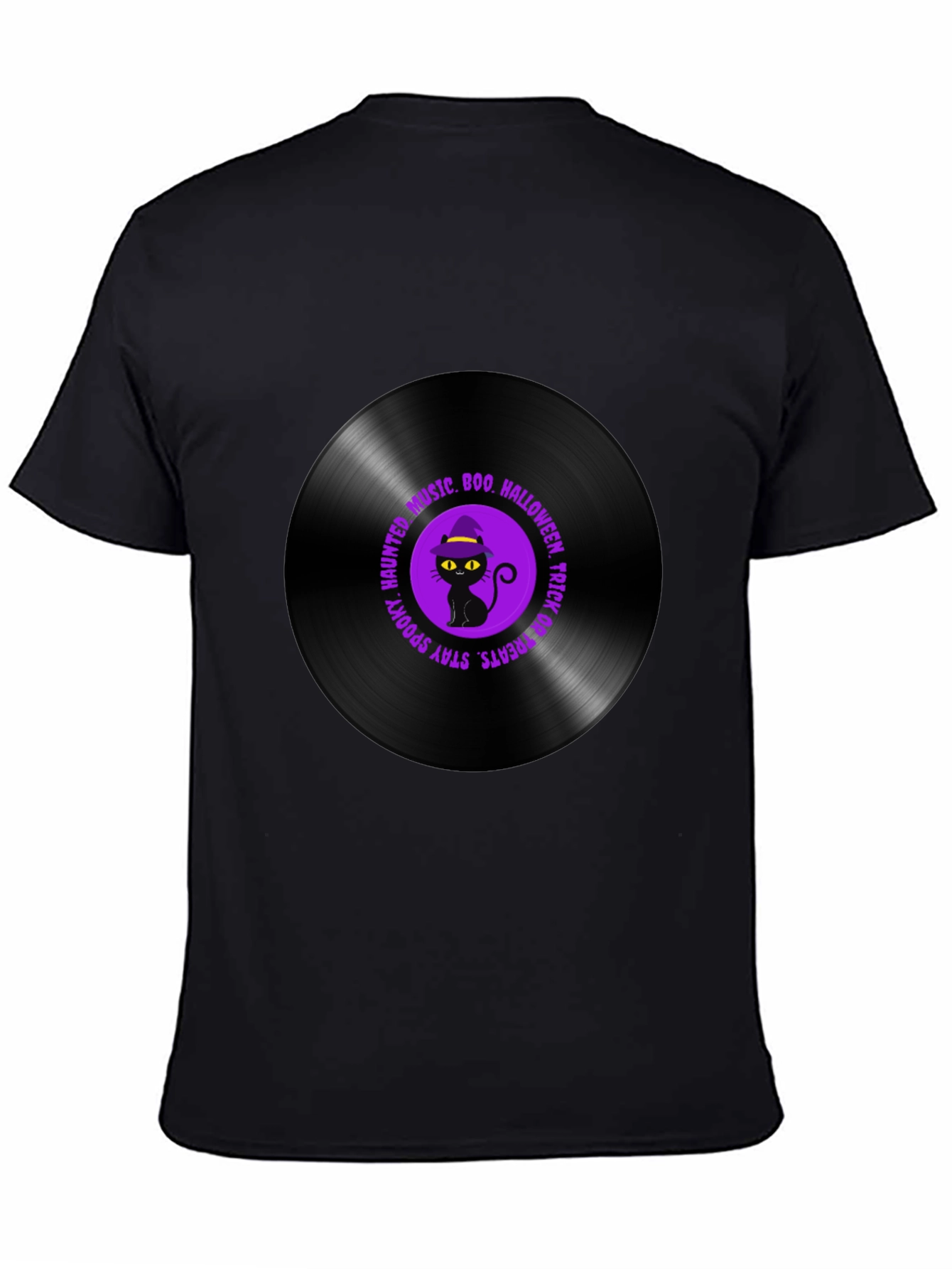 Halloween Black Cat Vinyl Record T-Shirt