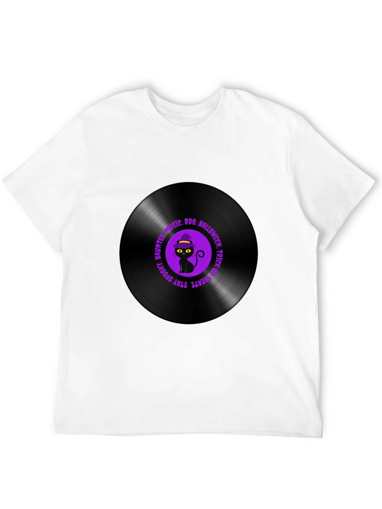 Halloween Black Cat Vinyl Record T-Shirt