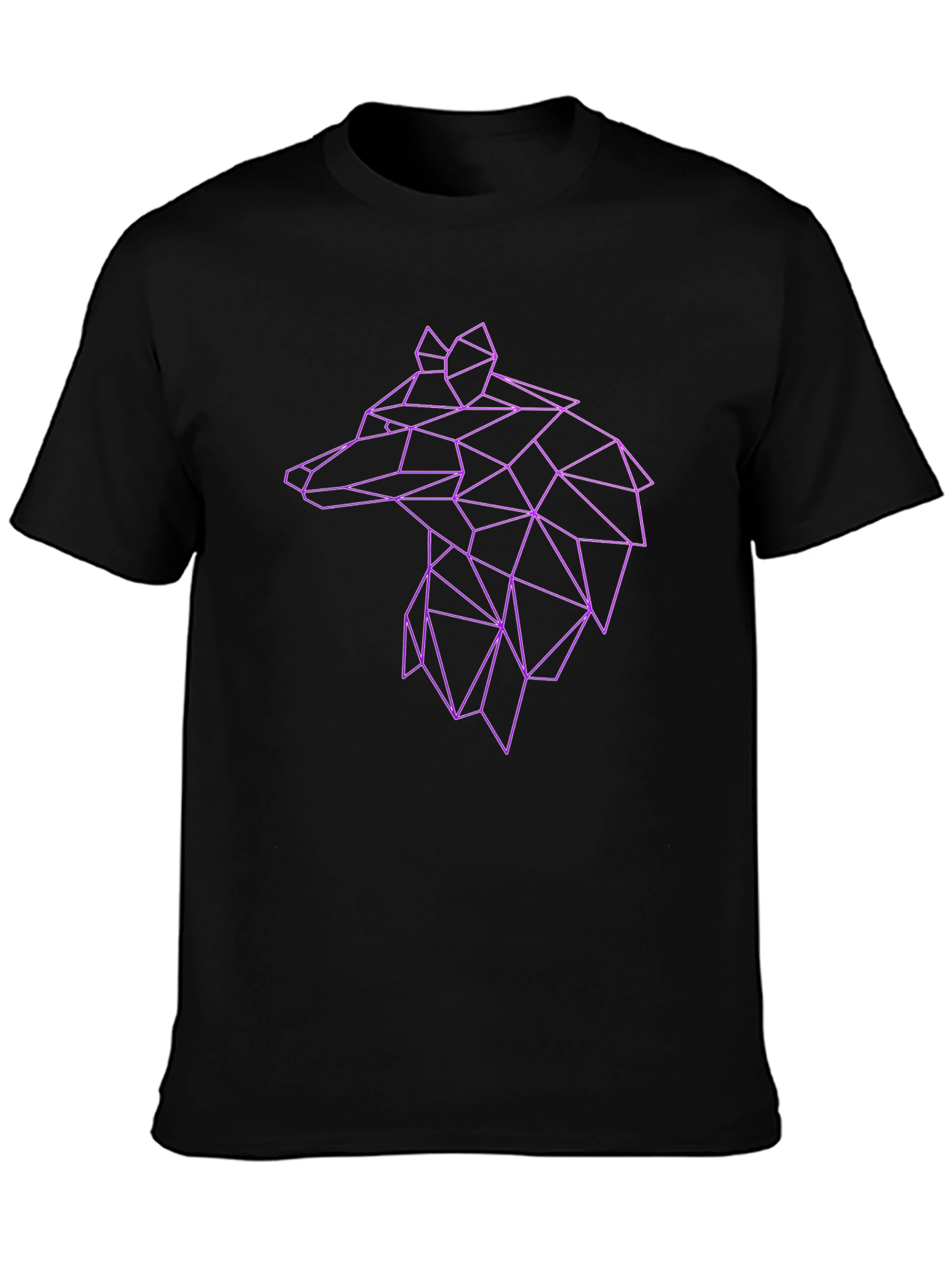 Geometric Wolf Graphic Tee - Black Cotton