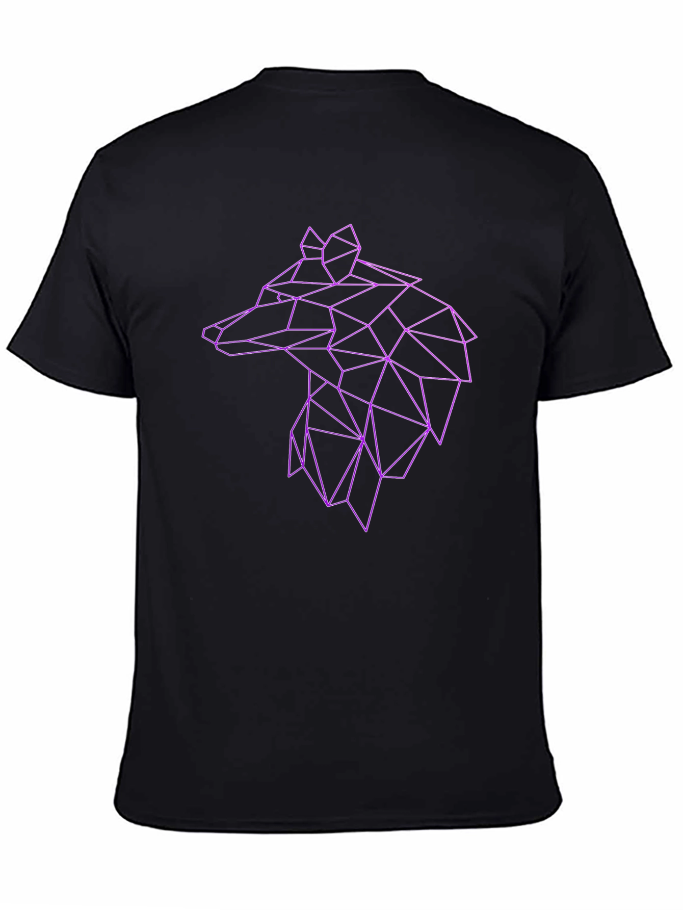 Geometric Wolf Graphic Tee - Black Cotton