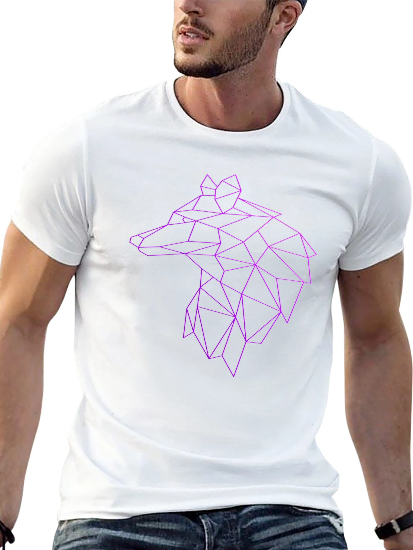 Geometric Wolf Graphic Tee - Black Cotton