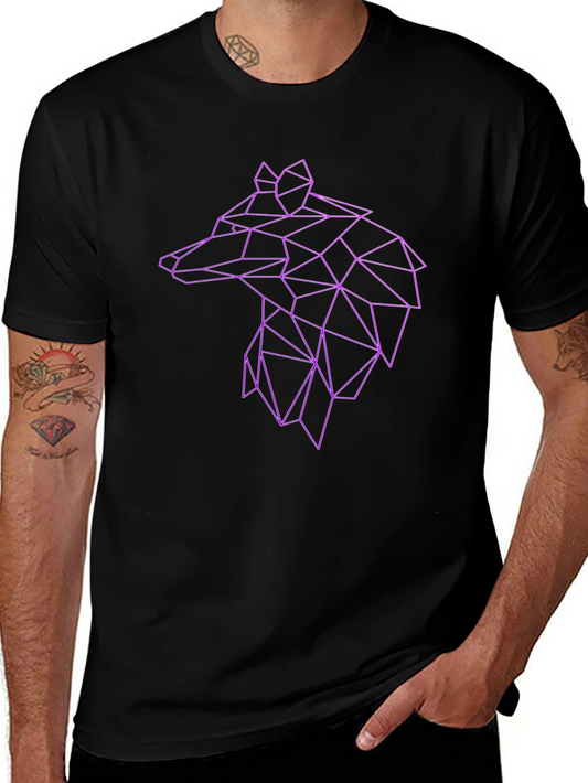 Geometric Wolf Graphic Tee - Black Cotton