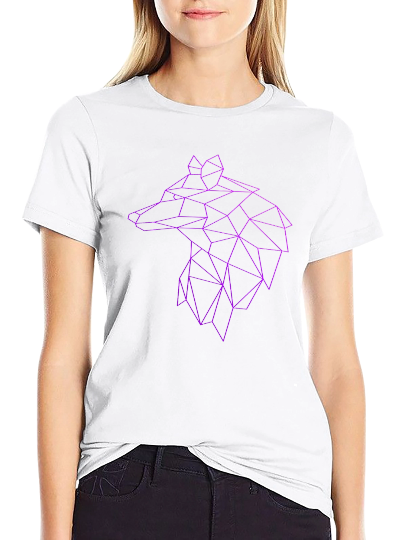 Geometric Wolf Graphic Tee - Black Cotton