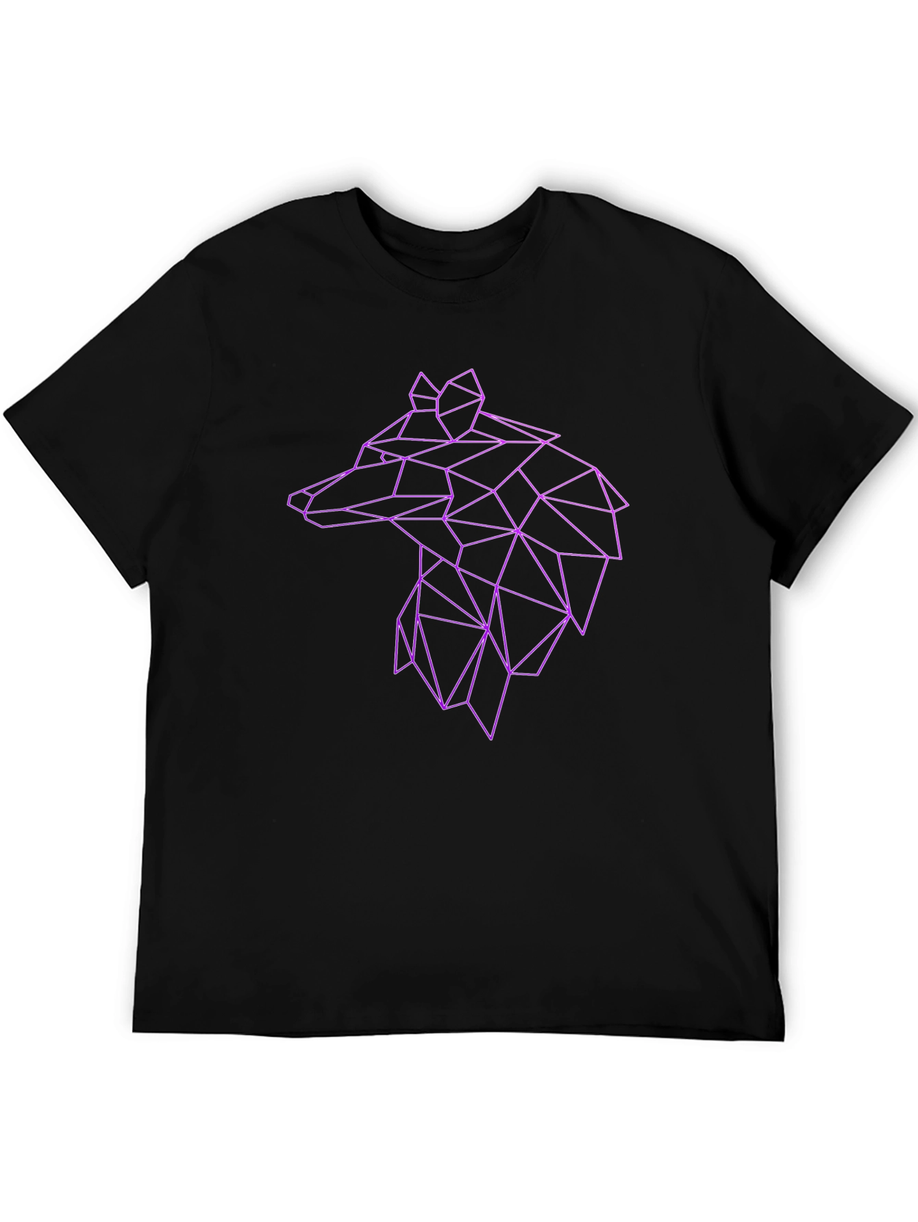 Geometric Wolf Graphic Tee - Black Cotton