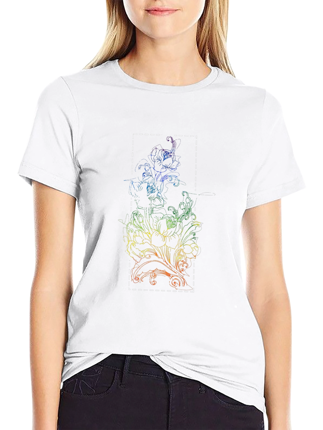 Rainbow Floral Graphic Black T-Shirt