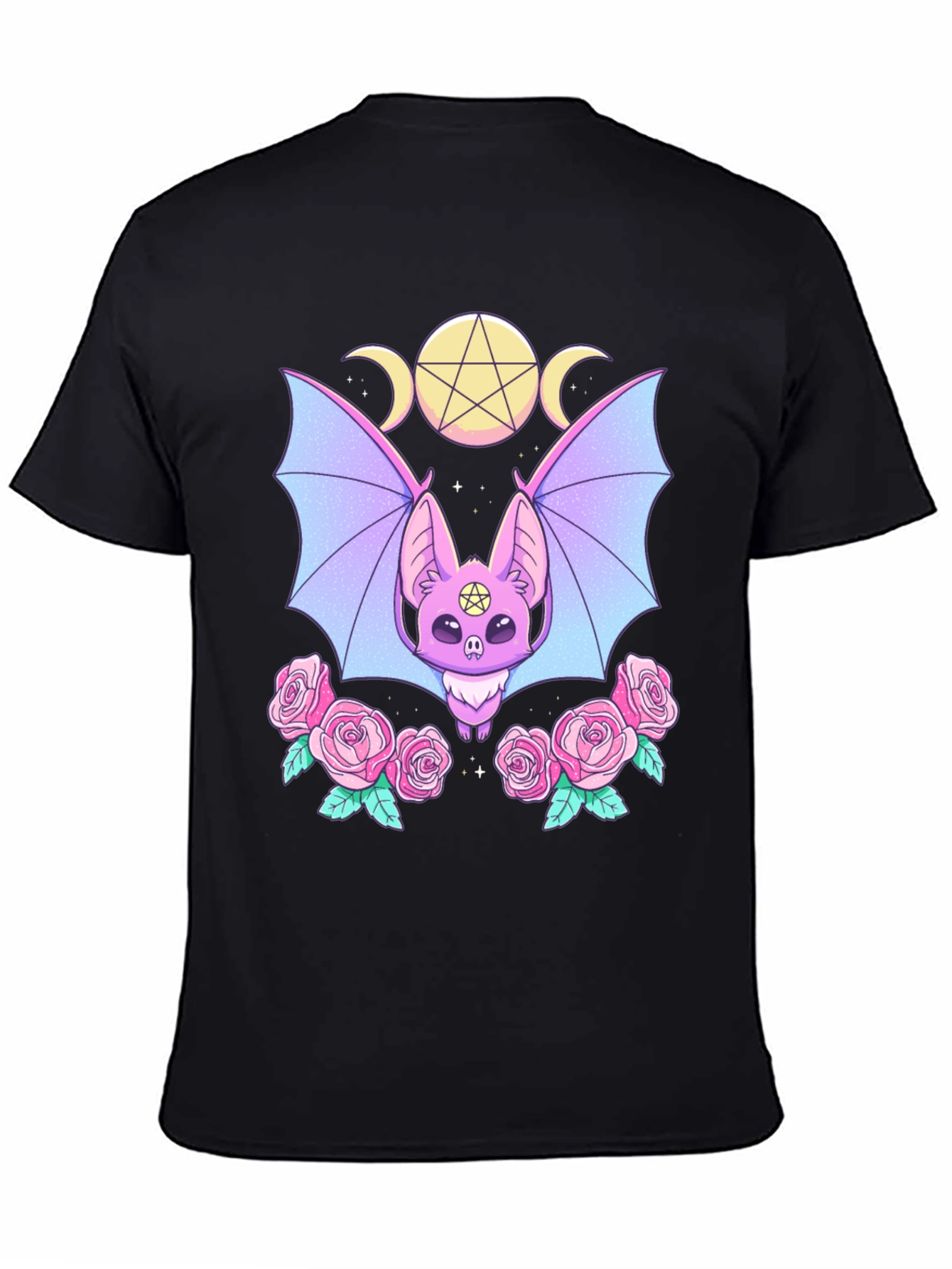 Pastel Goth Bat & Roses Graphic Tee