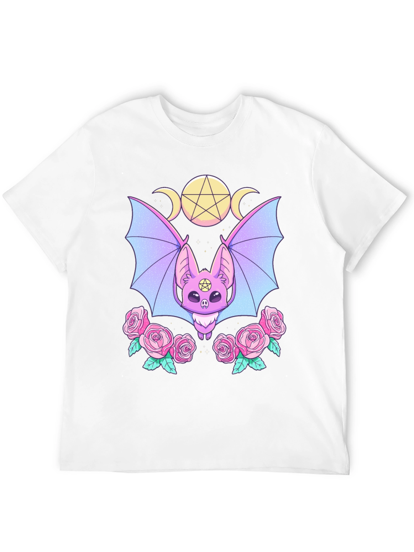 Pastel Goth Bat & Roses Graphic Tee