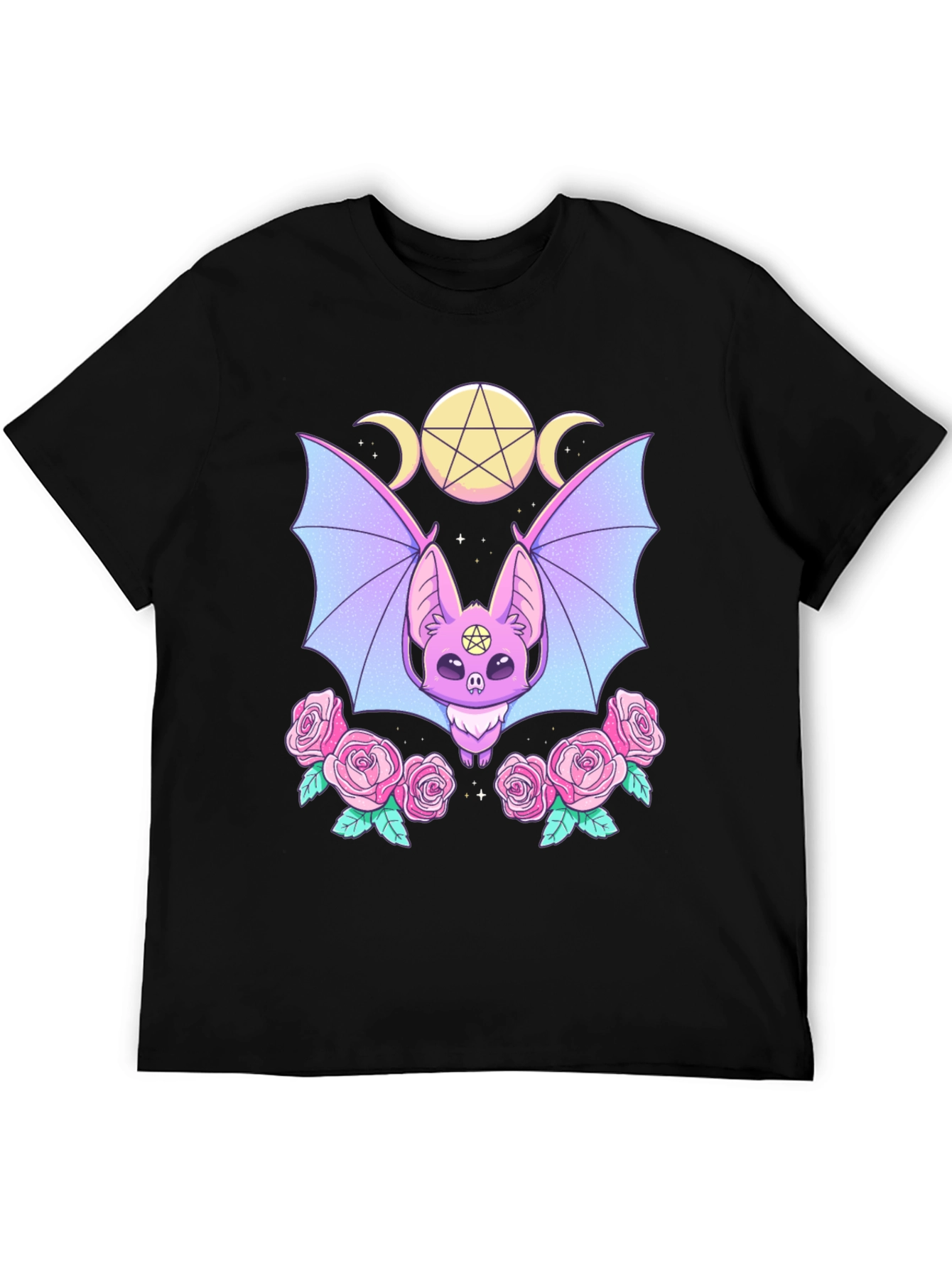 Pastel Goth Bat & Roses Graphic Tee