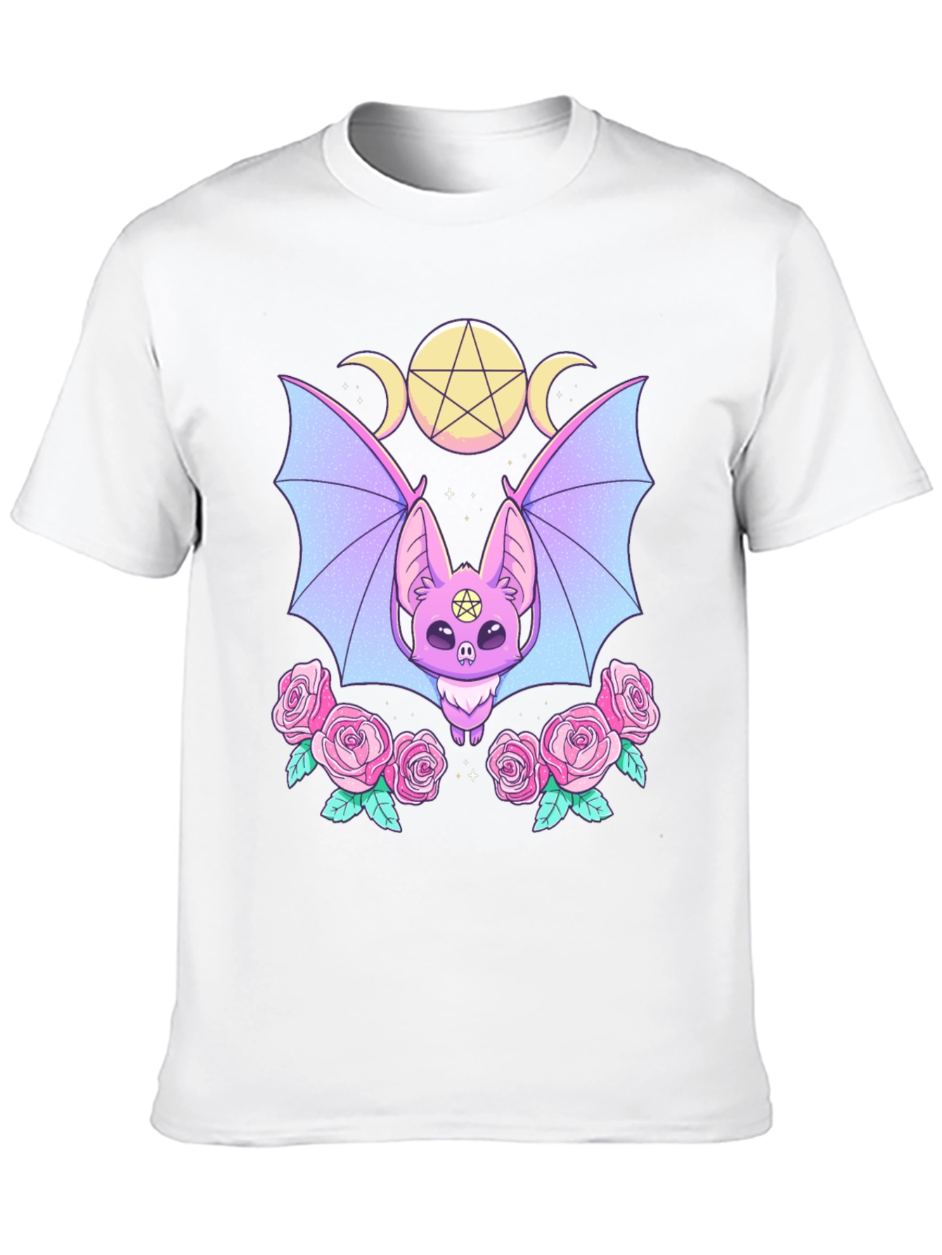 Pastel Goth Bat & Roses Graphic Tee