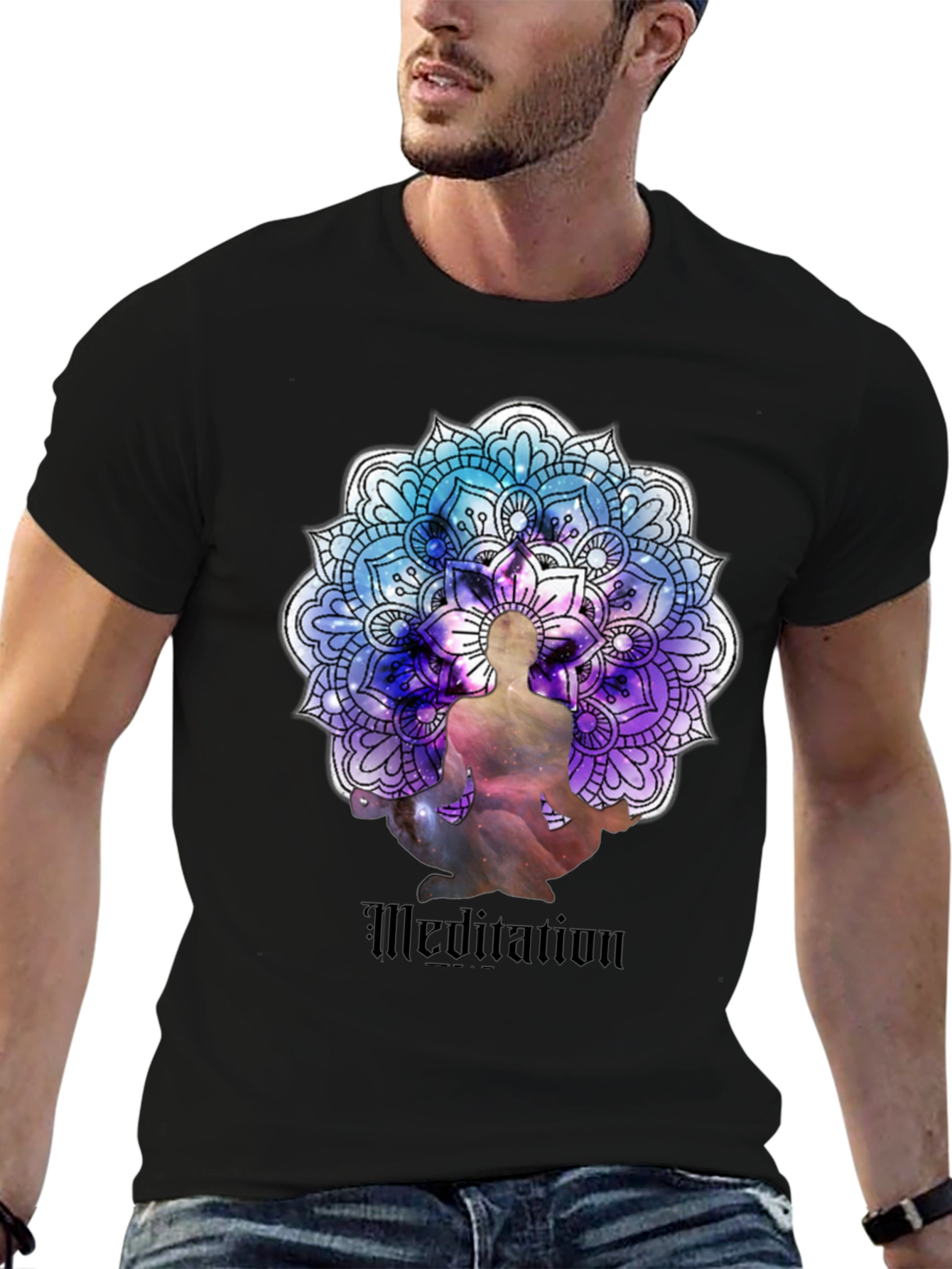 Meditation Mandala Graphic Black T-Shirt