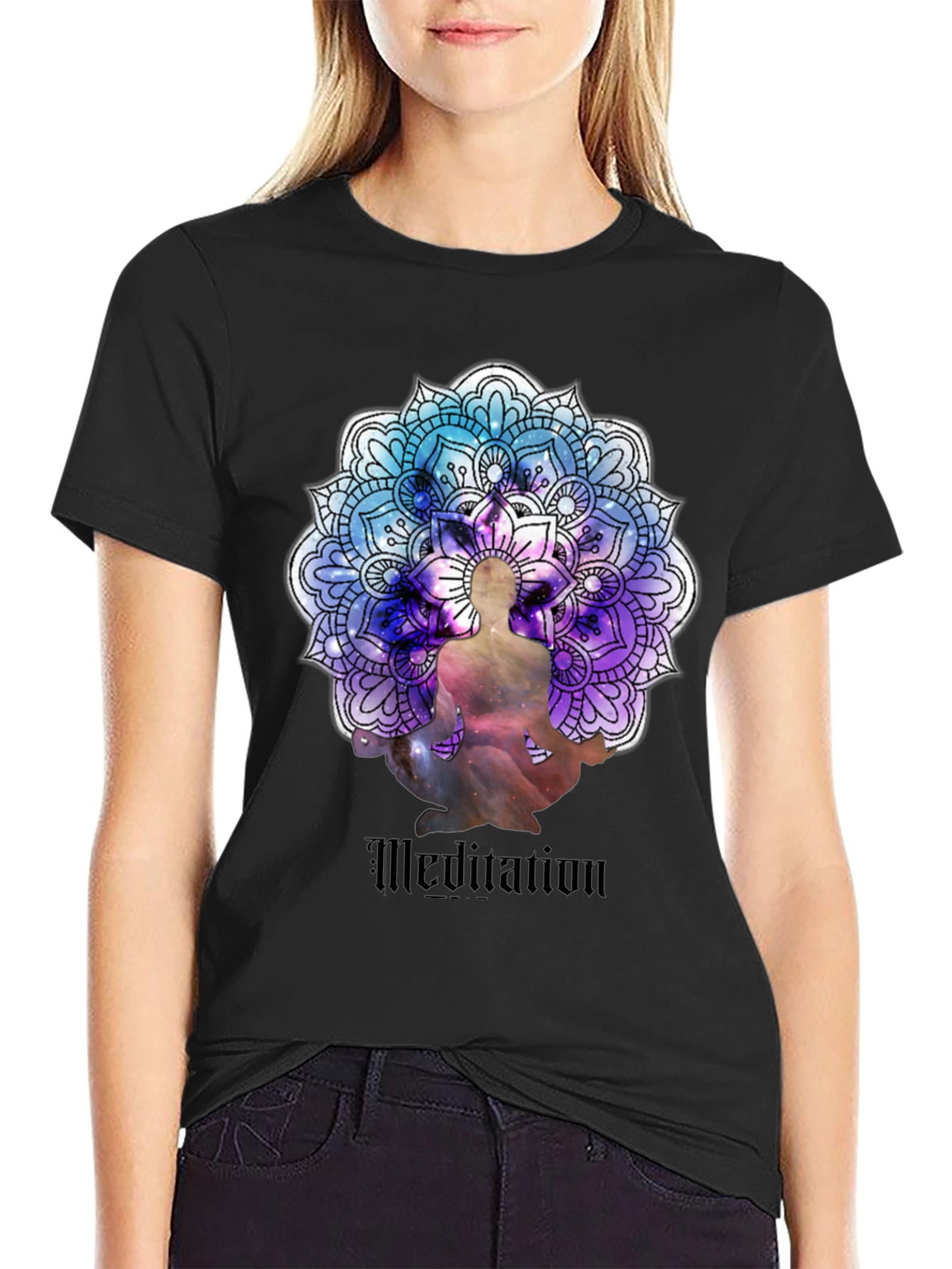 Meditation Mandala Graphic Black T-Shirt
