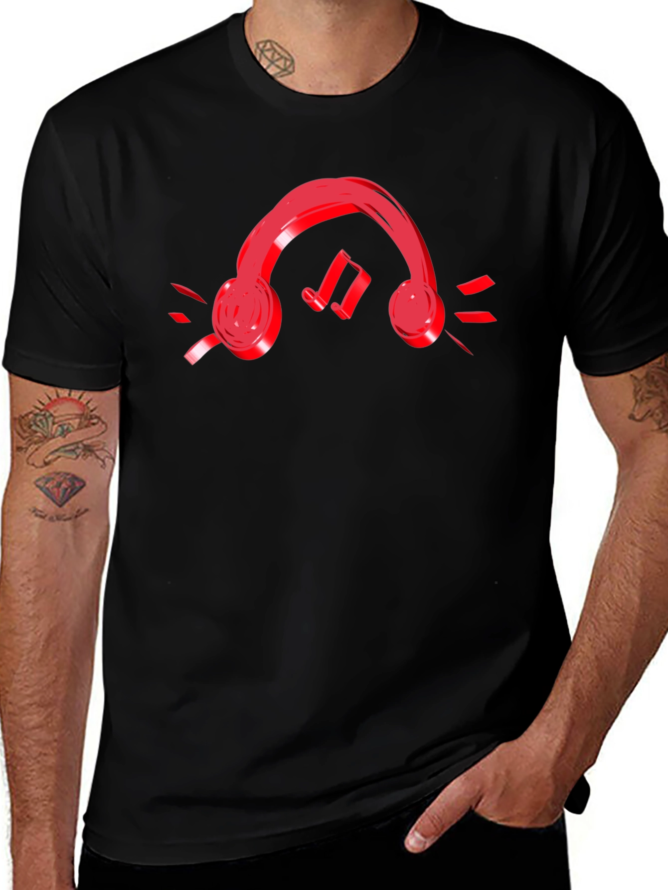 Headphones & Music Notes Graphic T-Shirt
