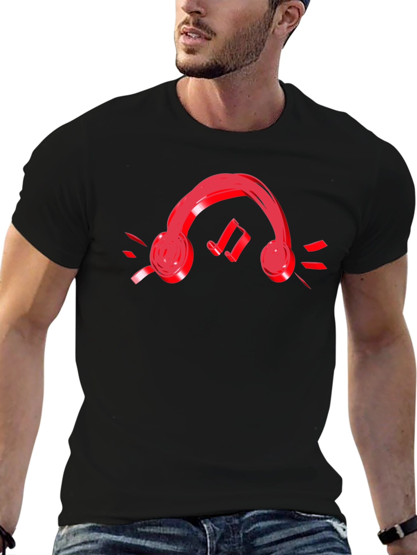 Headphones & Music Notes Graphic T-Shirt