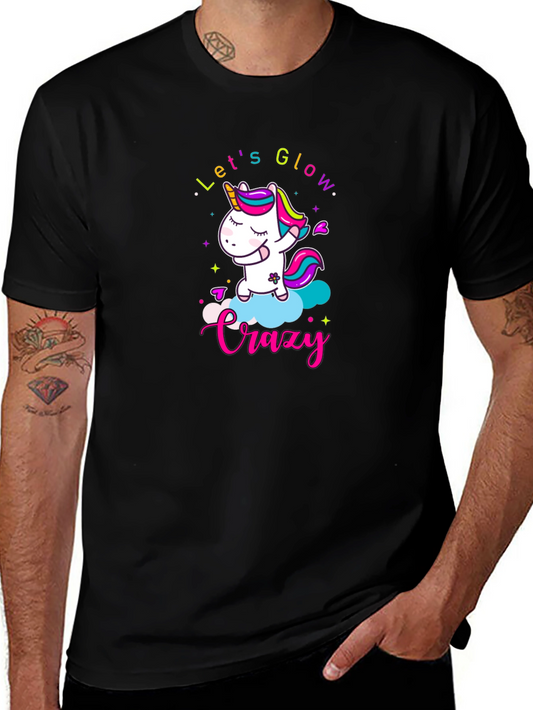 Lets Glow Crazy Unicorn Black T-Shirt