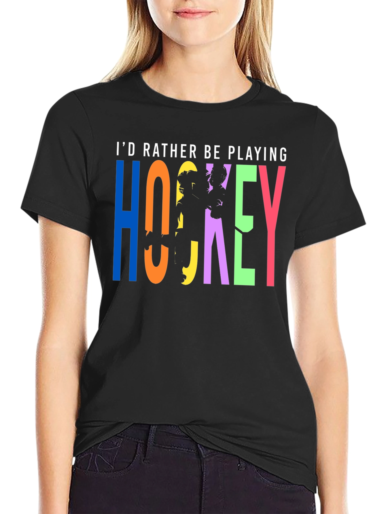 Id Rather Be Playing Hockey T-Shirt - Black