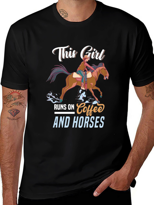 This Girl Runs On Coffee And Horses Graphic Tee