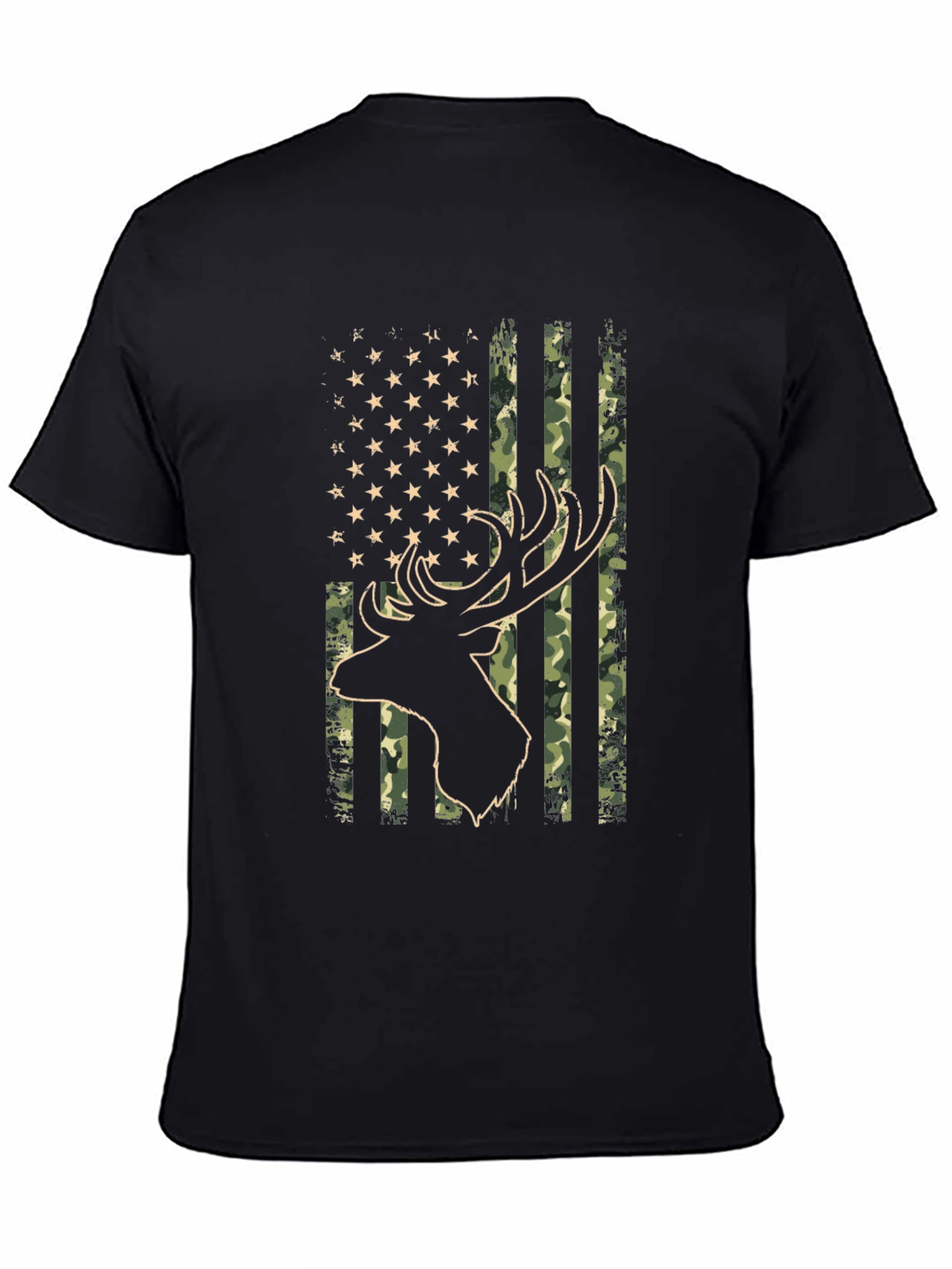 American Flag Camo Deer Head Graphic Tee - Black