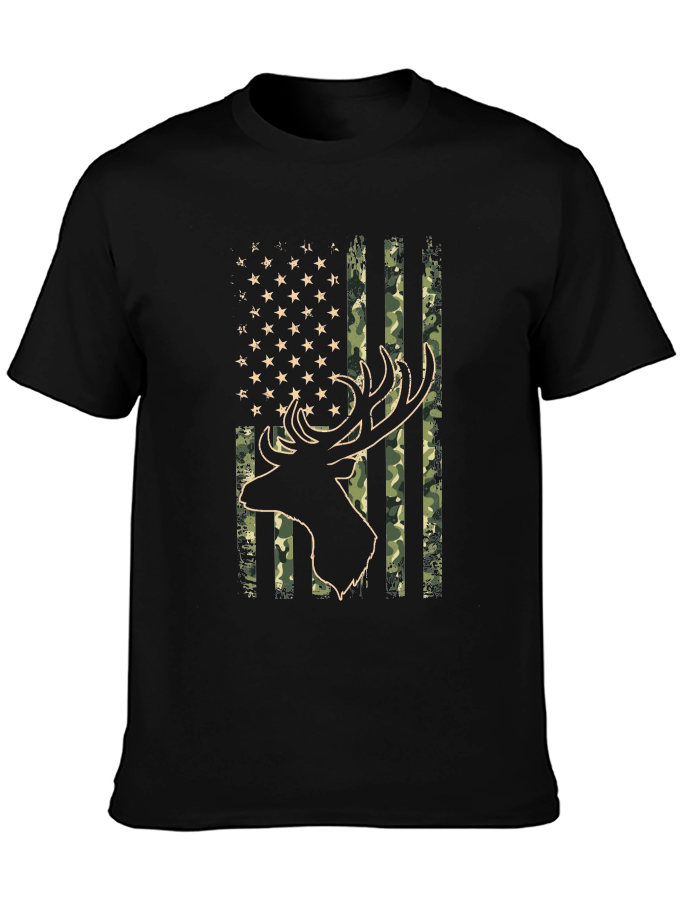 American Flag Camo Deer Head Graphic Tee - Black