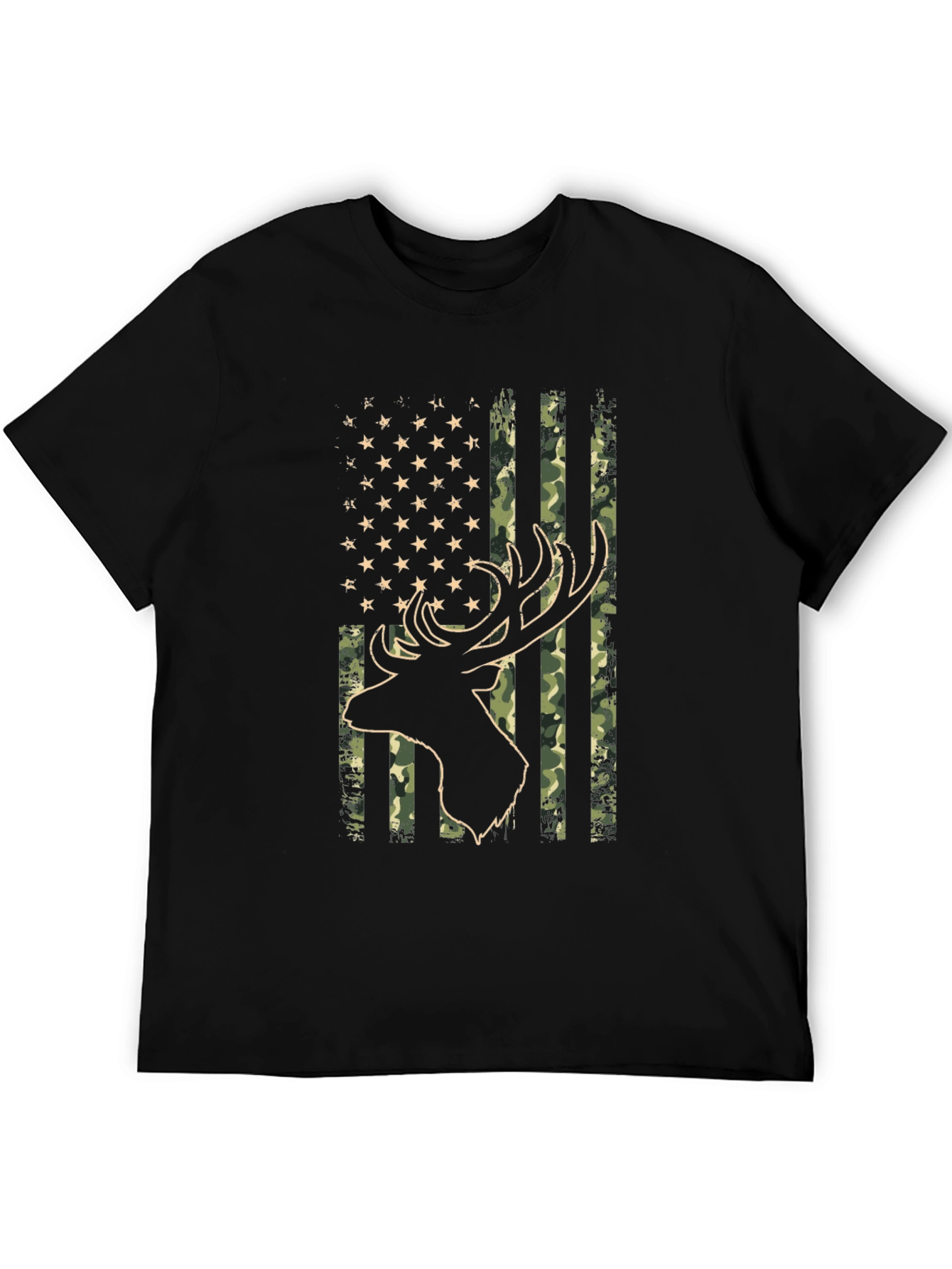 American Flag Camo Deer Head Graphic Tee - Black