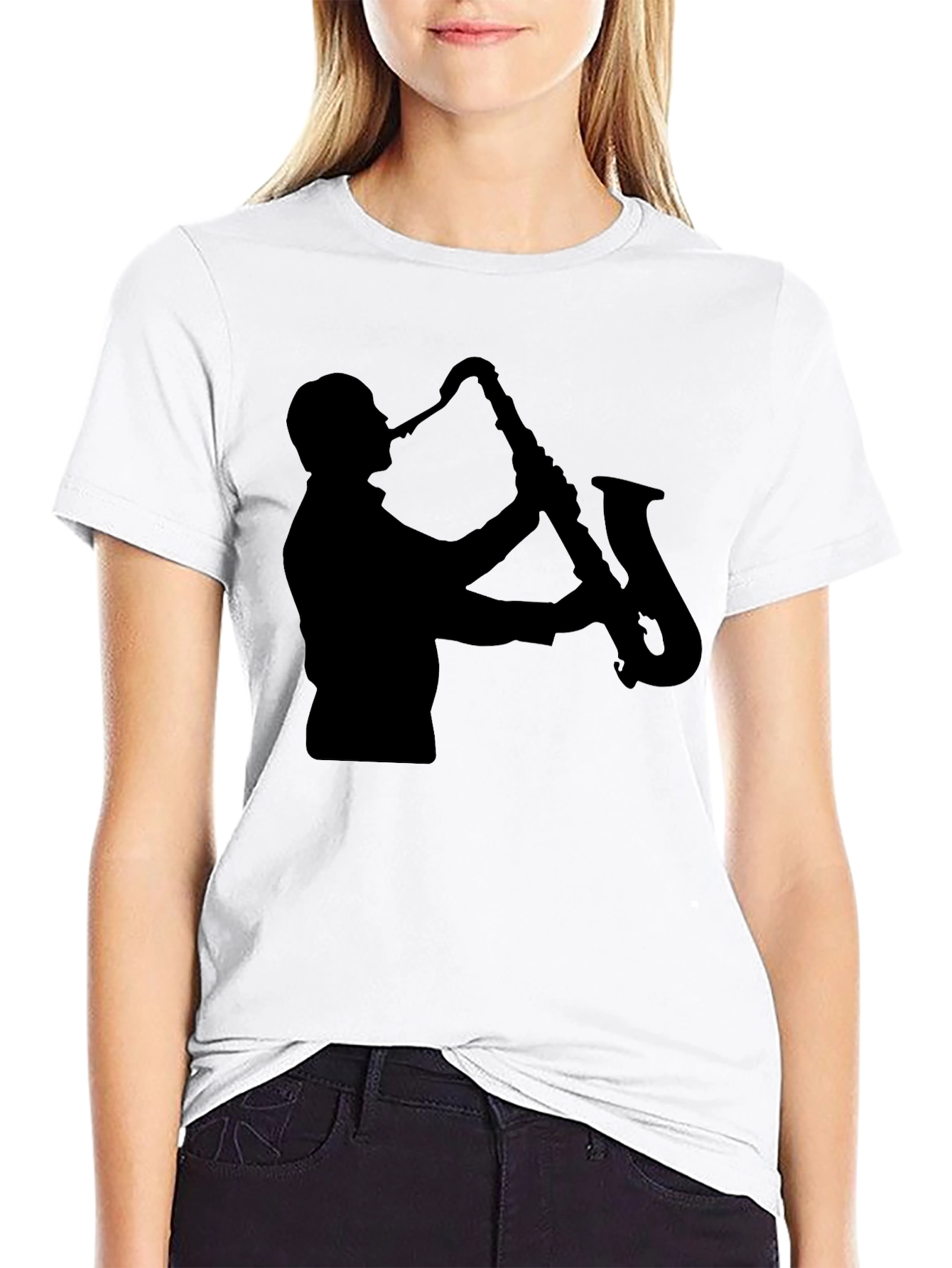 Saxophone Player Silhouette Black T-Shirt