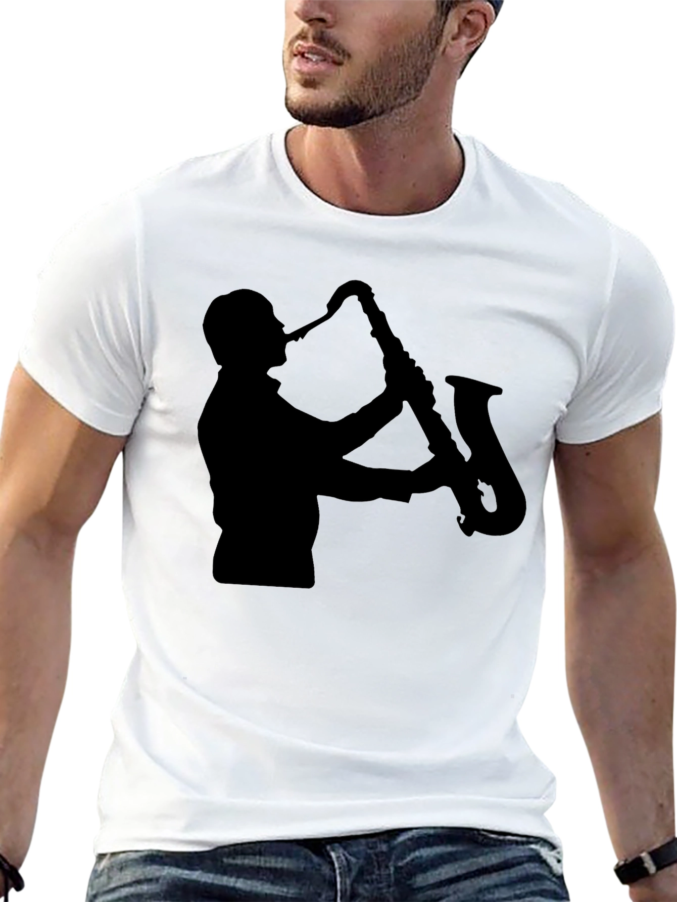 Saxophone Player Silhouette Black T-Shirt