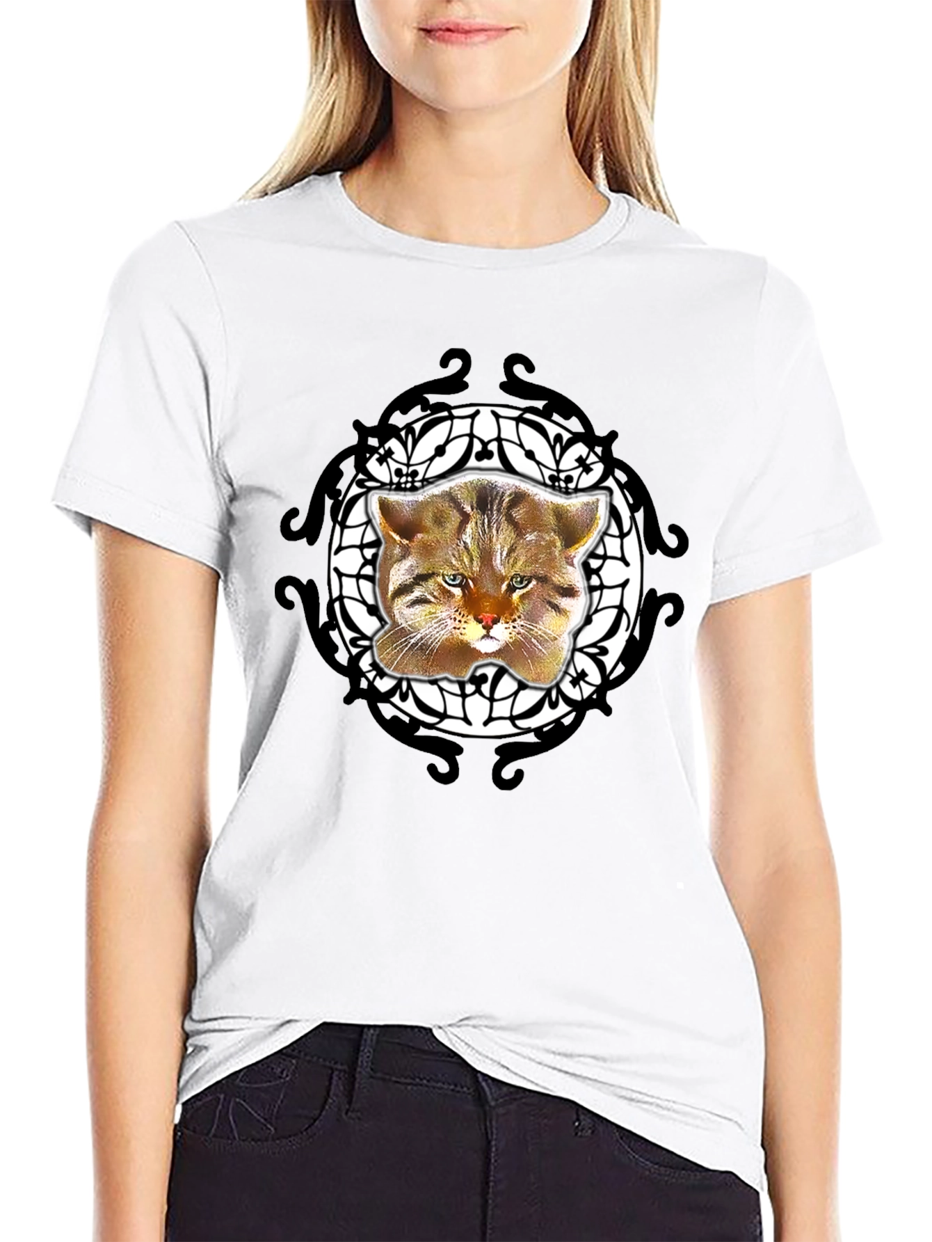 Cool Cat Graphic Tee - Black Crew Neck