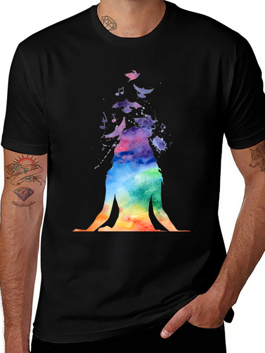 Watercolor Meditating Woman Black T-Shirt