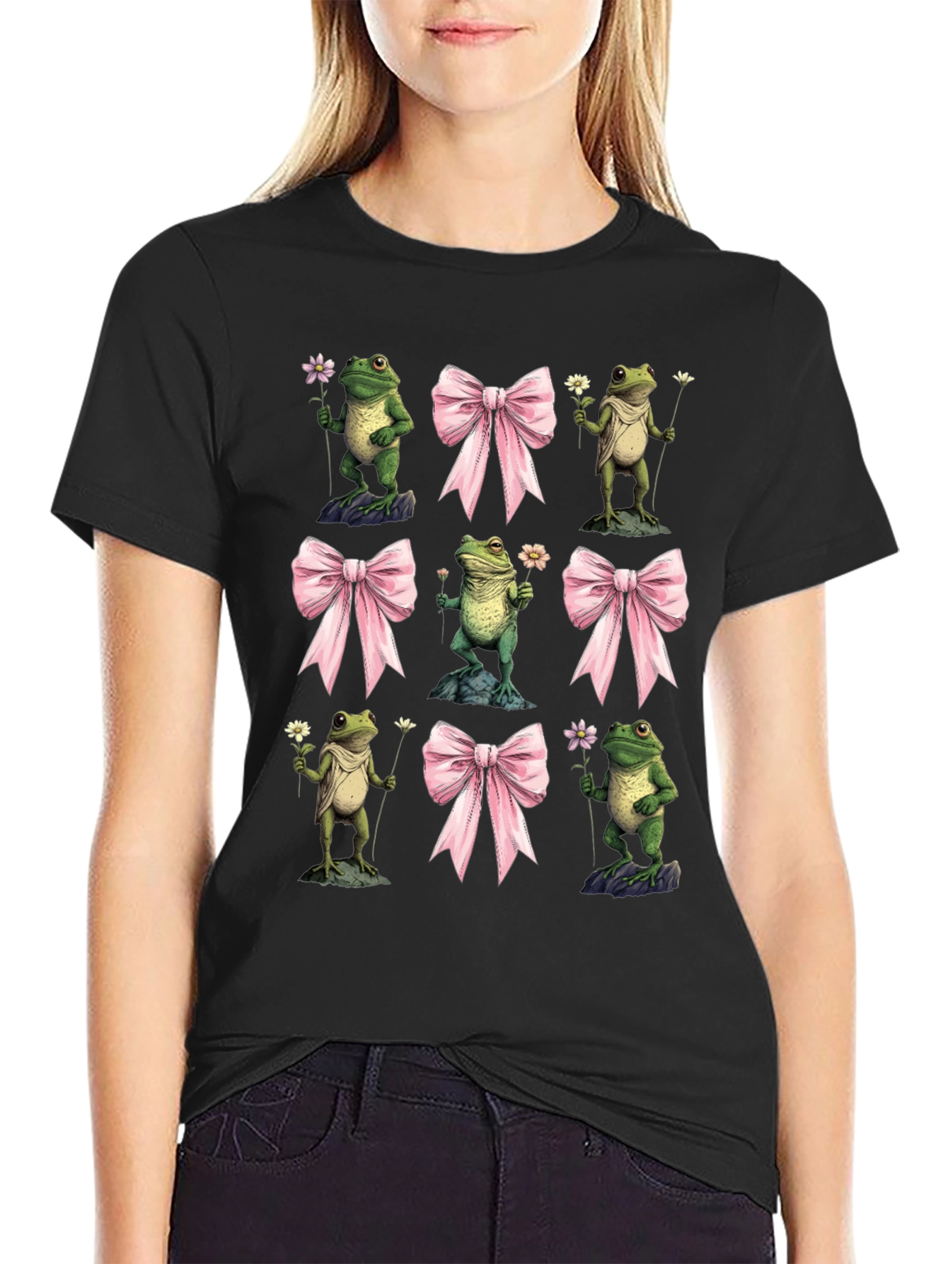Frog & Bow Graphic T-Shirt - Whimsical Casual Tee