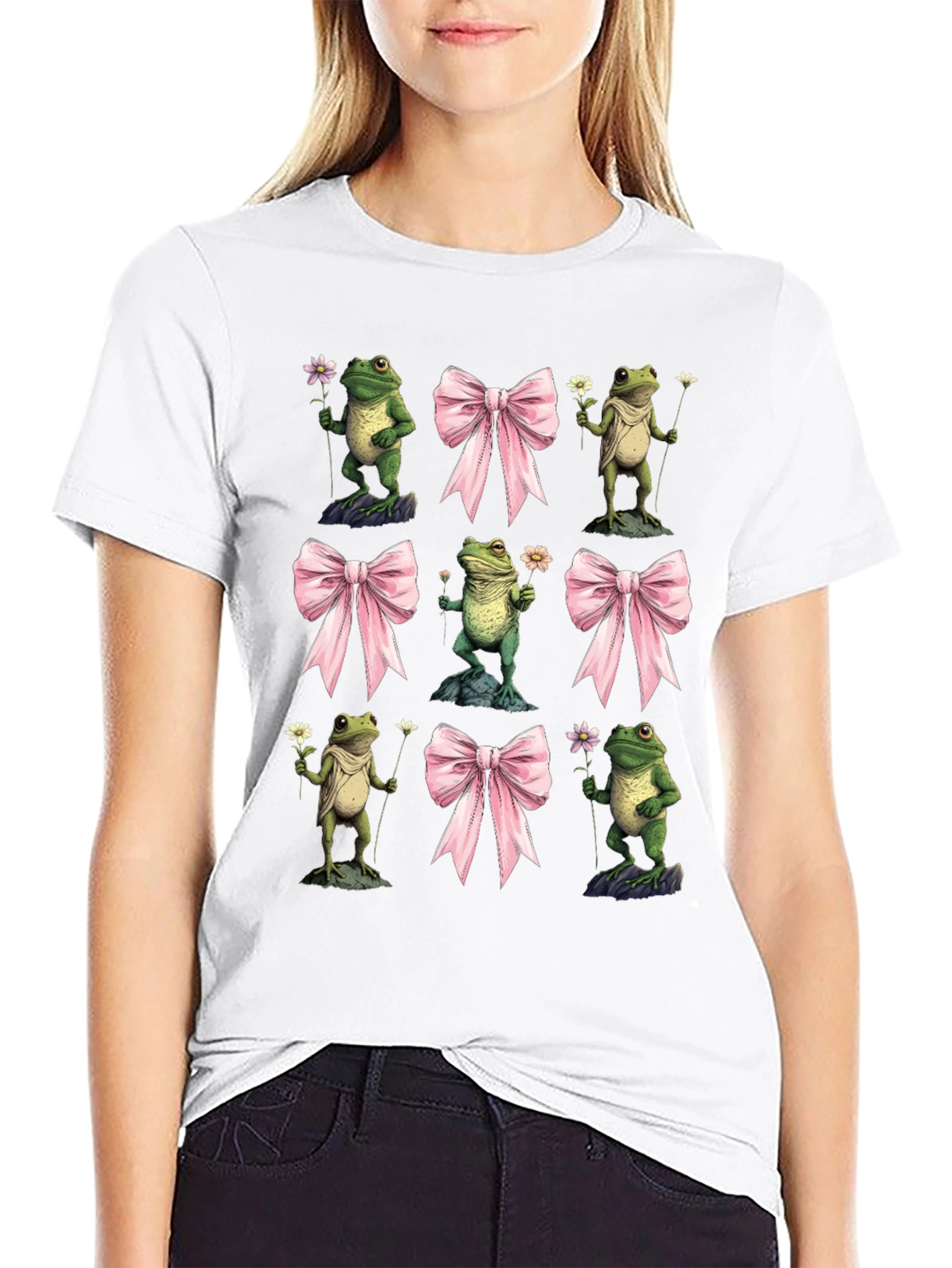 Frog & Bow Graphic T-Shirt - Whimsical Casual Tee