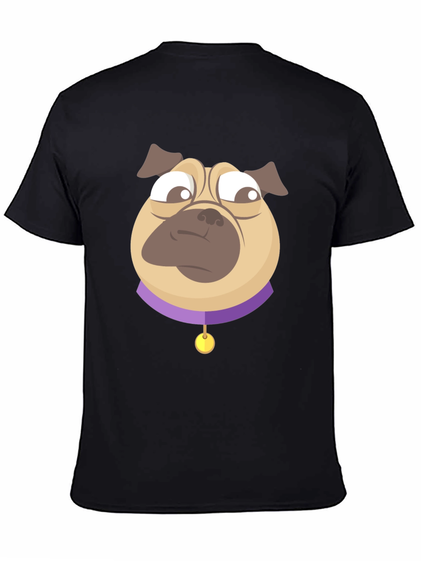 Pug Cartoon Graphic T-Shirt - Black Cotton Blend