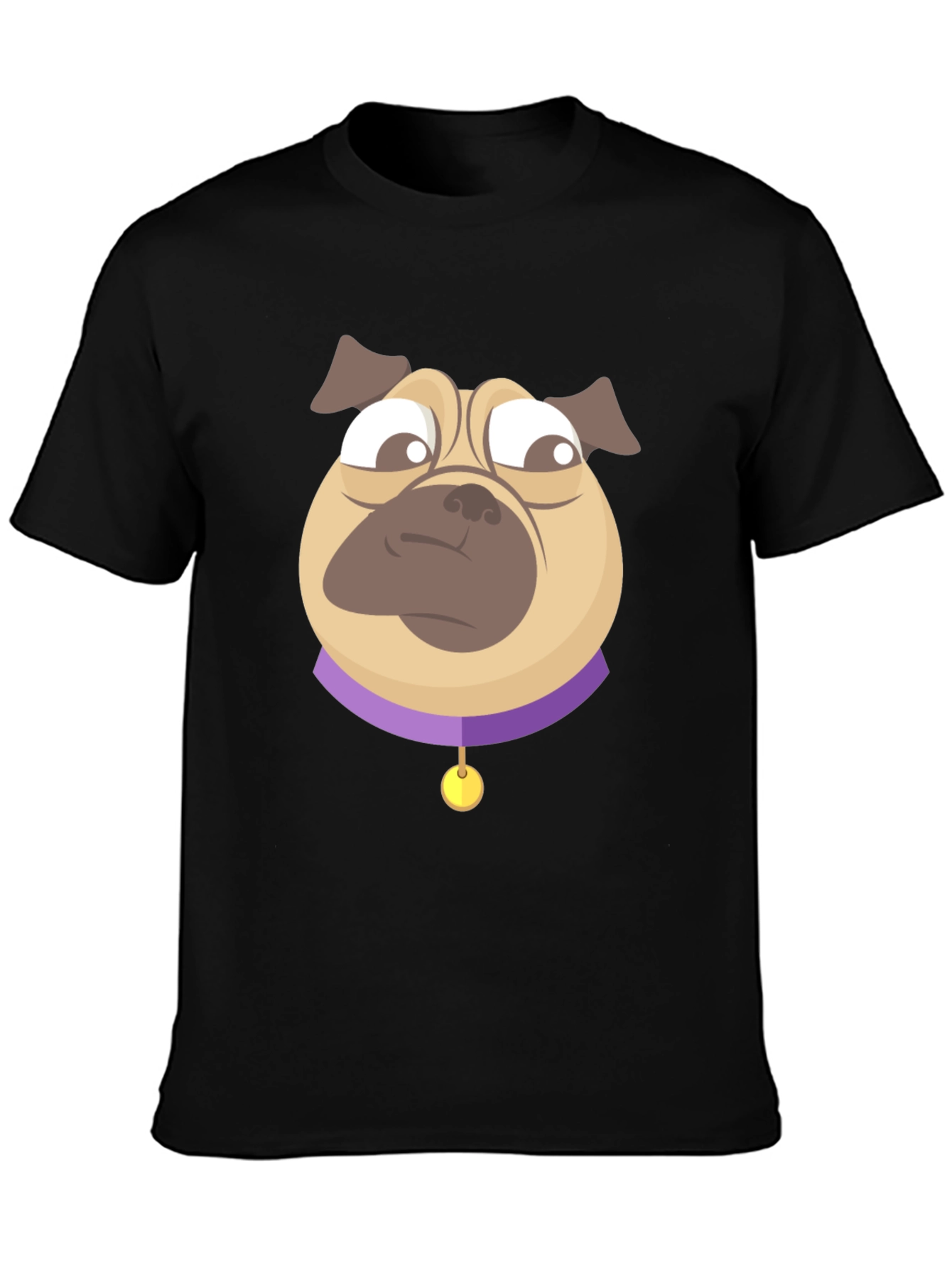 Pug Cartoon Graphic T-Shirt - Black Cotton Blend