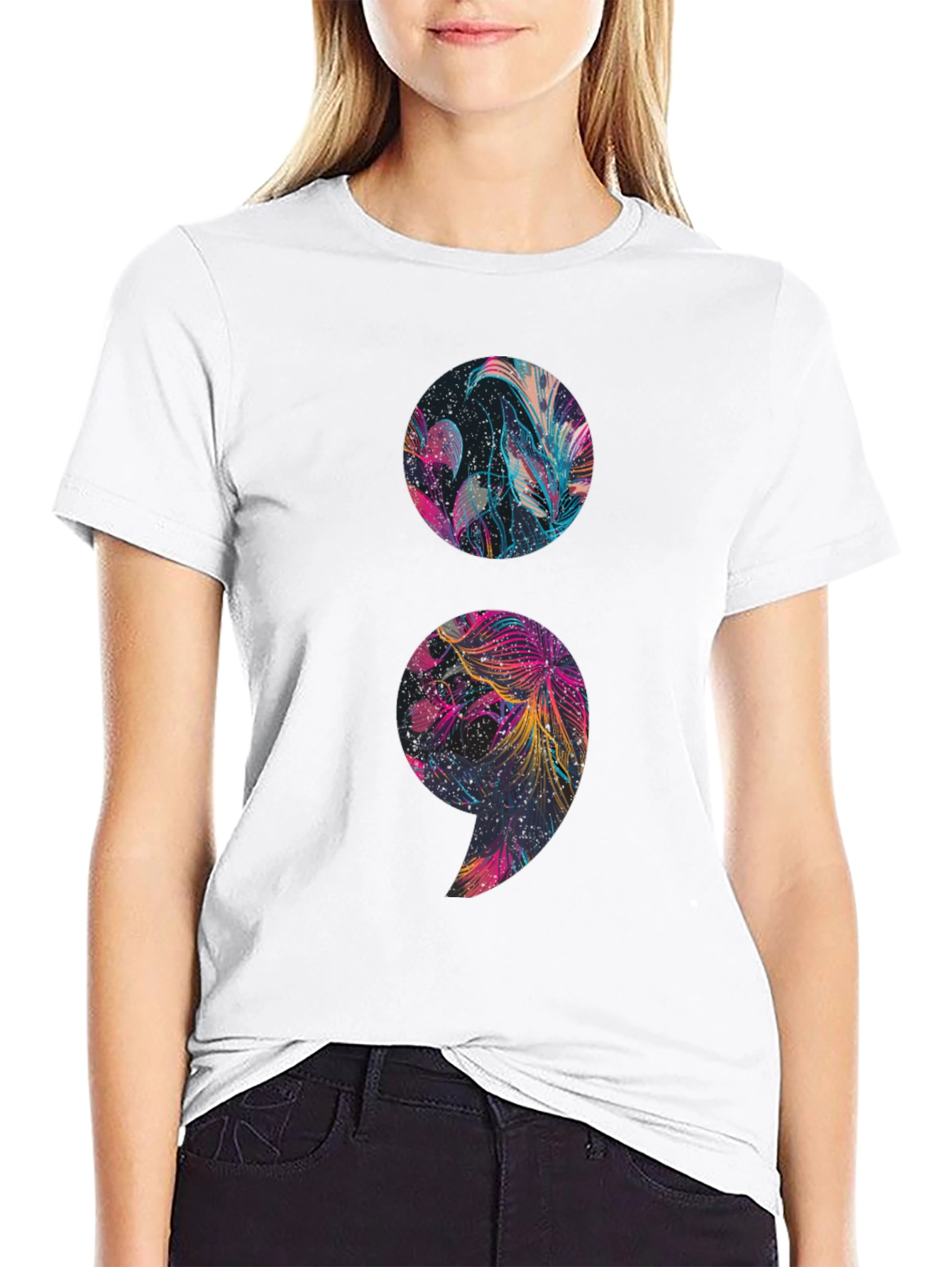 Floral Semicolon Graphic Tee - Mental Health Awareness