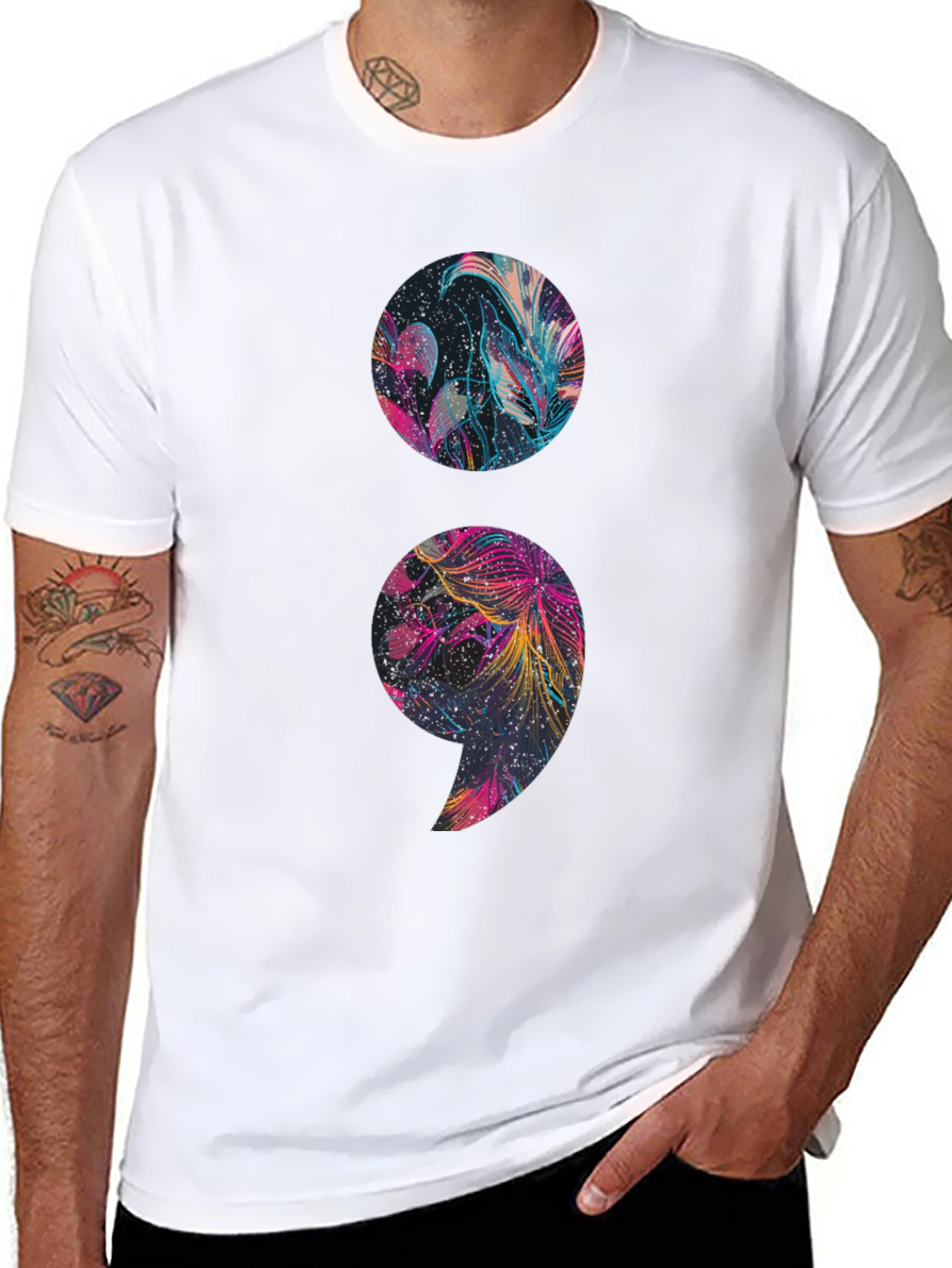 Floral Semicolon Graphic Tee - Mental Health Awareness