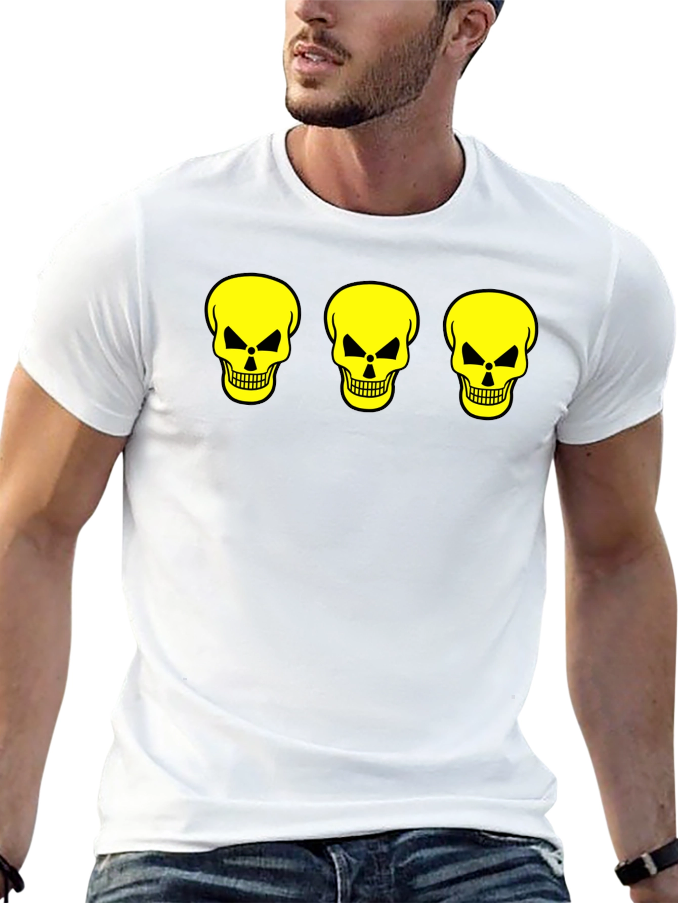 Skull Trio Graphic Tee - Black Cotton T-Shirt
