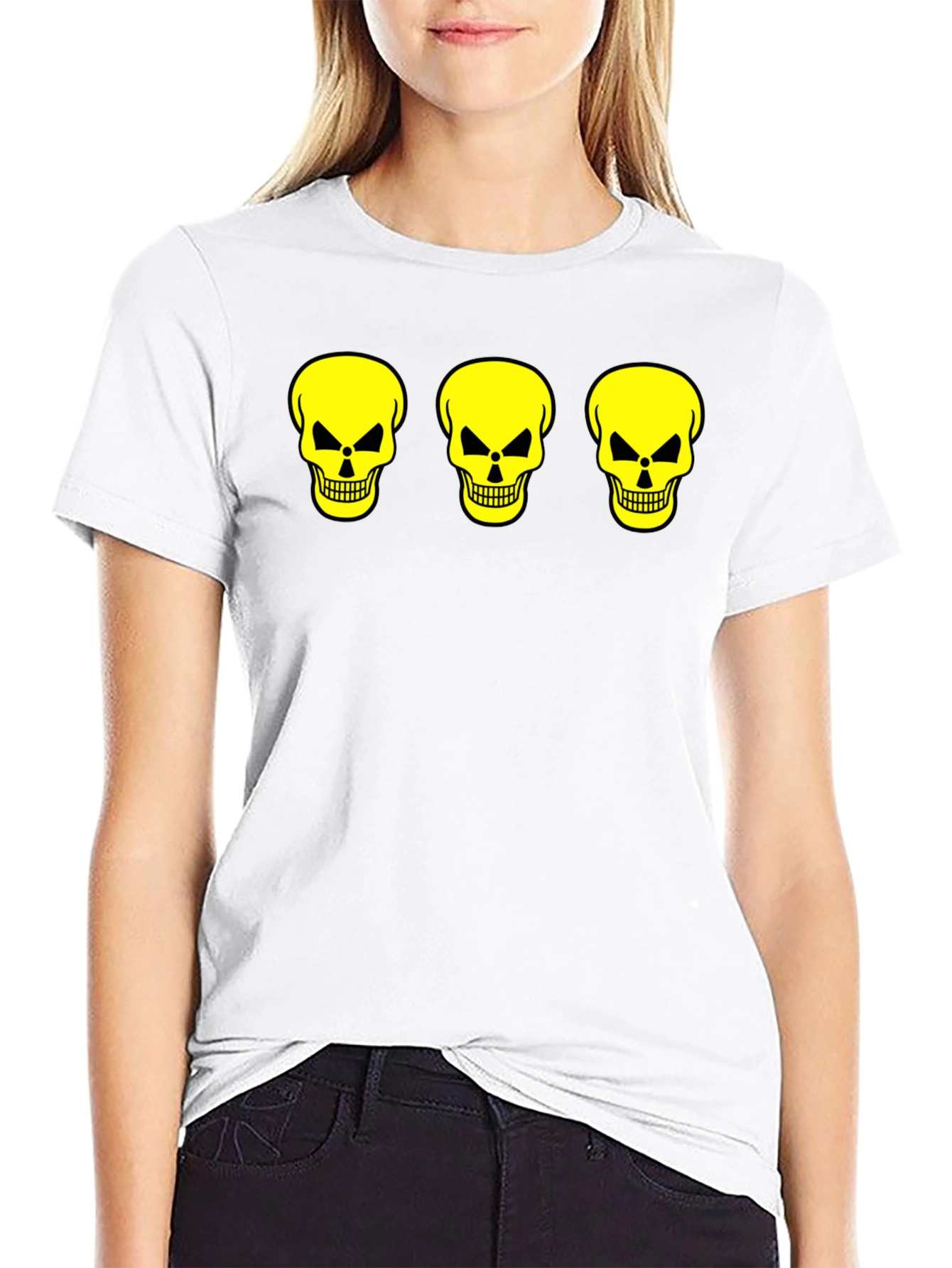Skull Trio Graphic Tee - Black Cotton T-Shirt