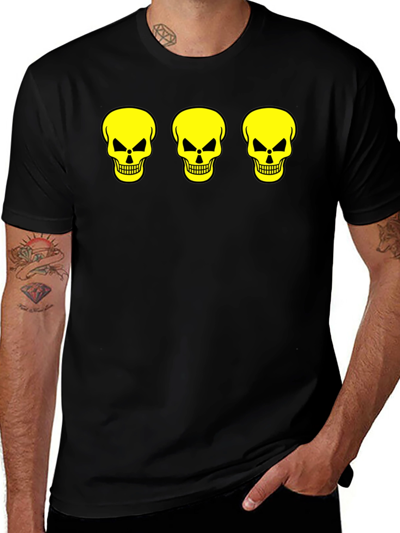 Skull Trio Graphic Tee - Black Cotton T-Shirt