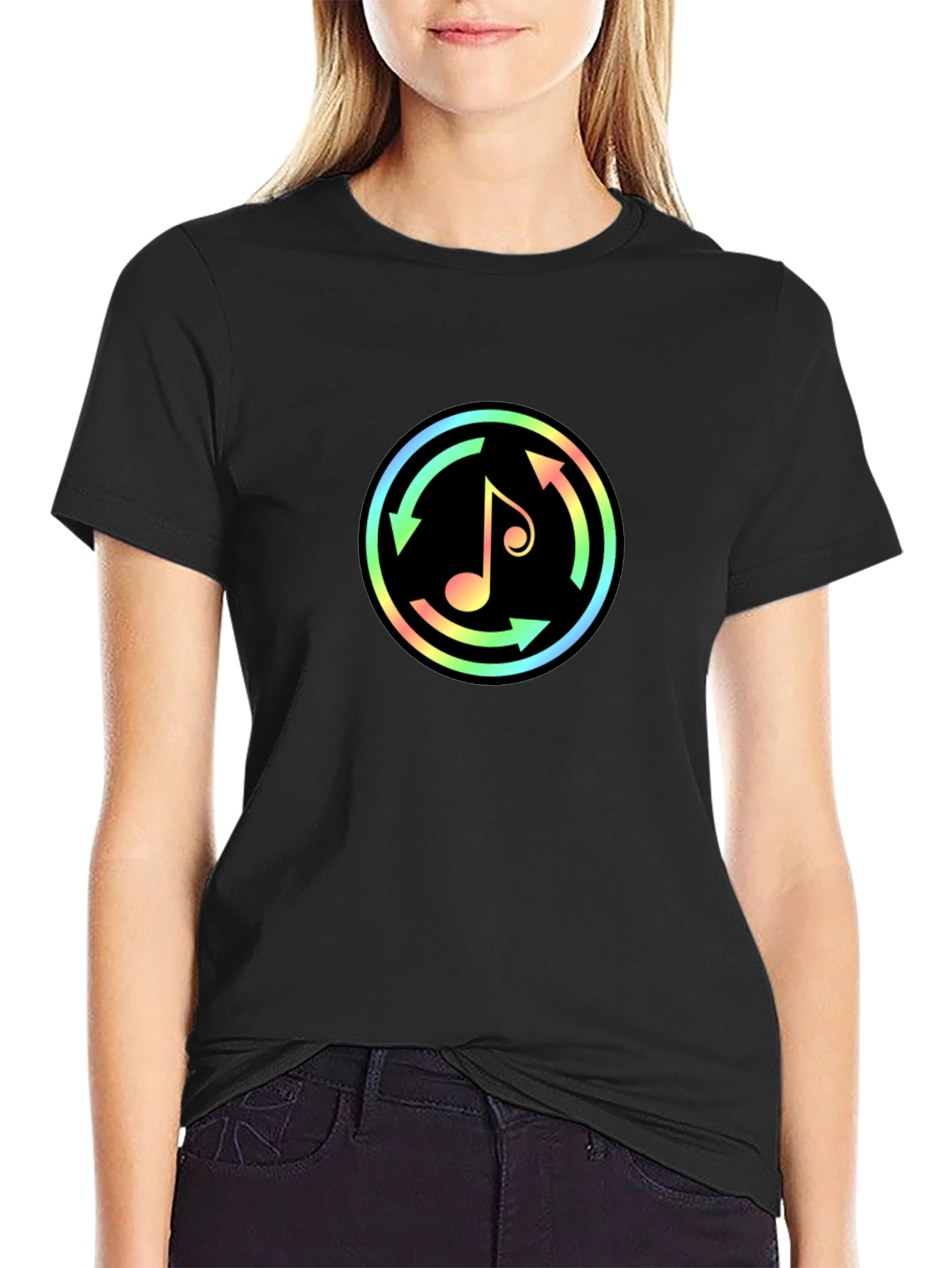 Neon Music Note Graphic Black T-Shirt