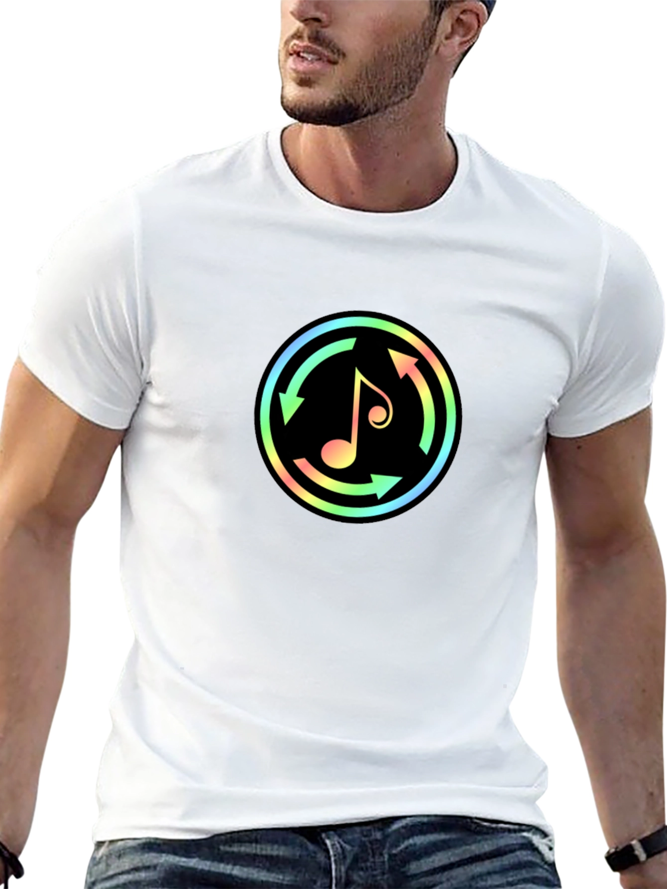 Neon Music Note Graphic Black T-Shirt