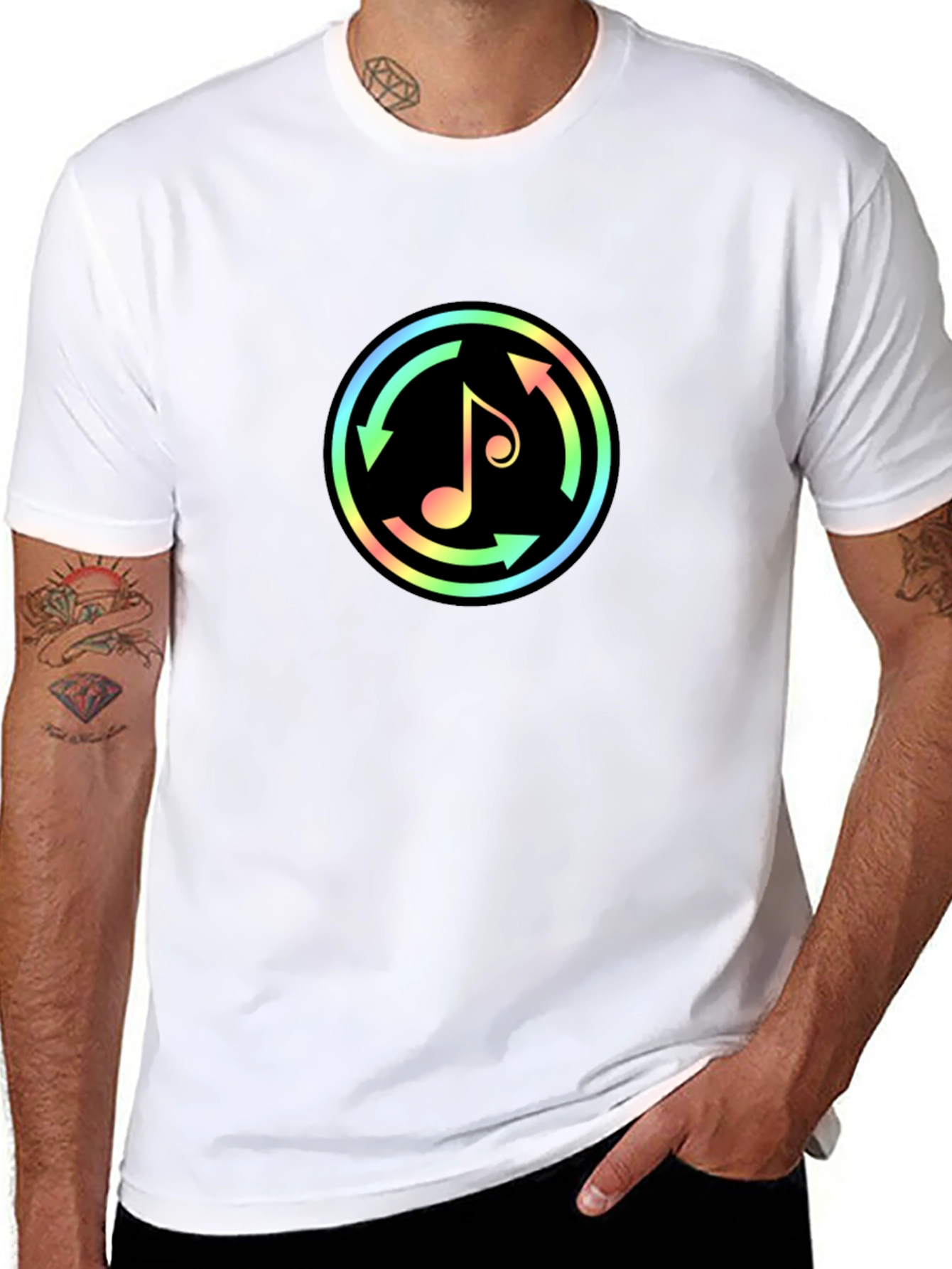 Neon Music Note Graphic Black T-Shirt