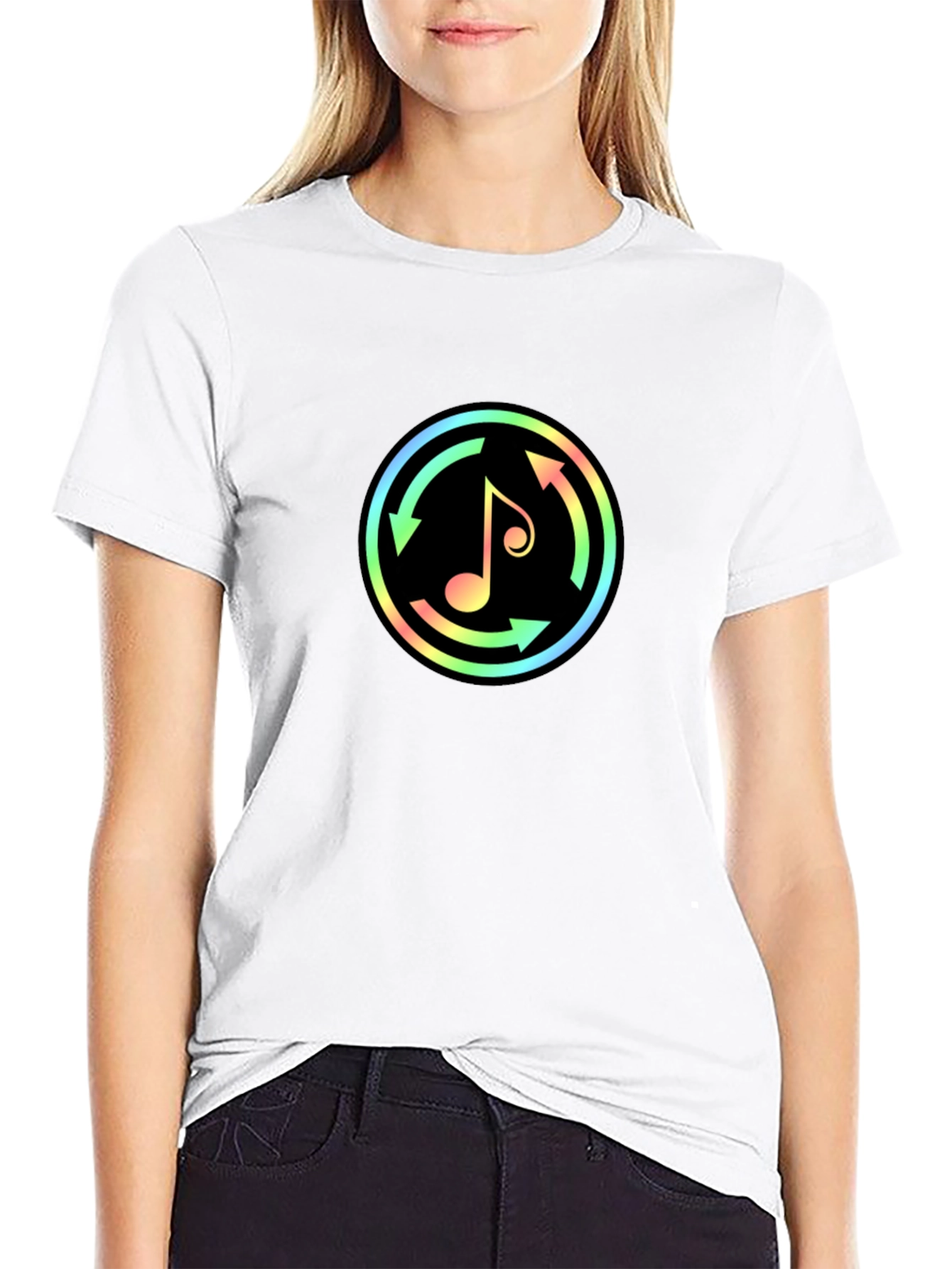 Neon Music Note Graphic Black T-Shirt