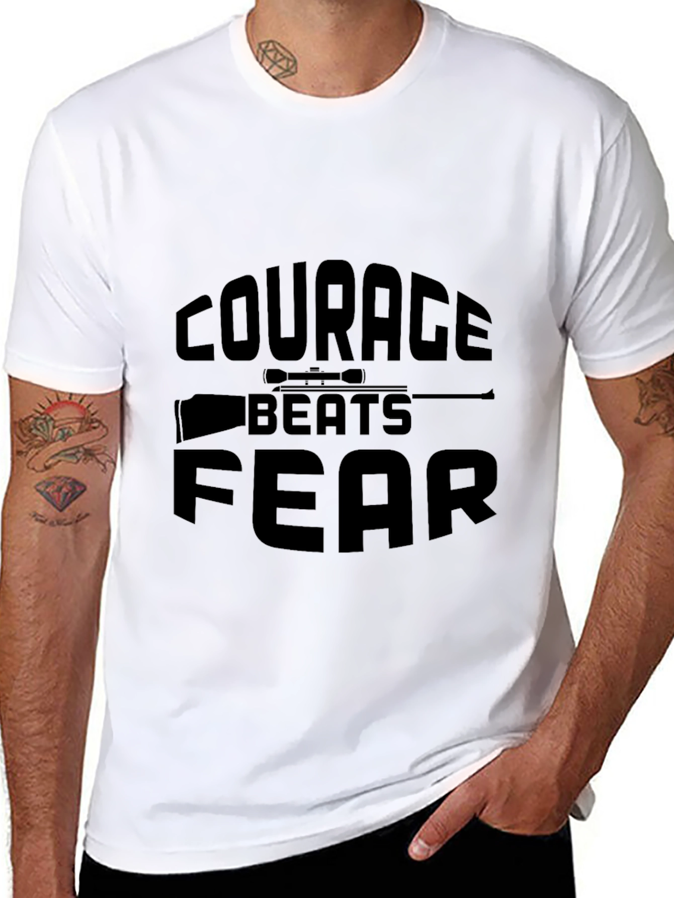 Courage Beats Fear Graphic T-Shirt - Black