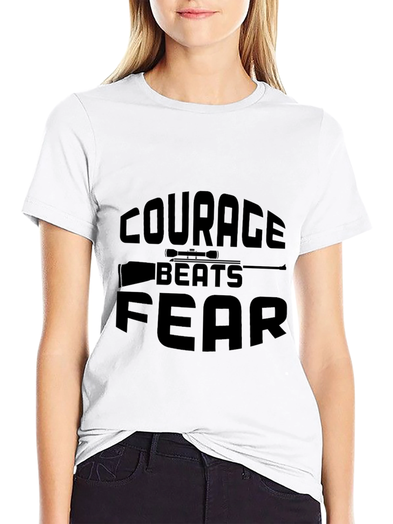 Courage Beats Fear Graphic T-Shirt - Black
