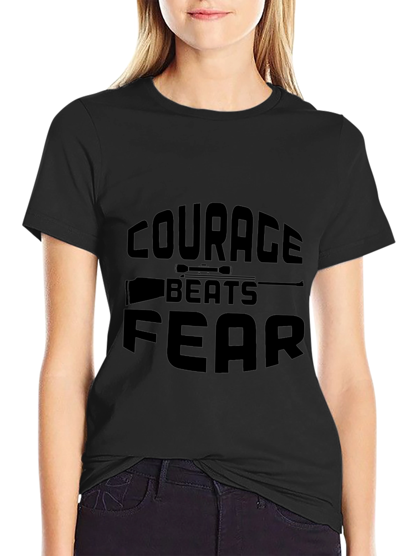 Courage Beats Fear Graphic T-Shirt - Black