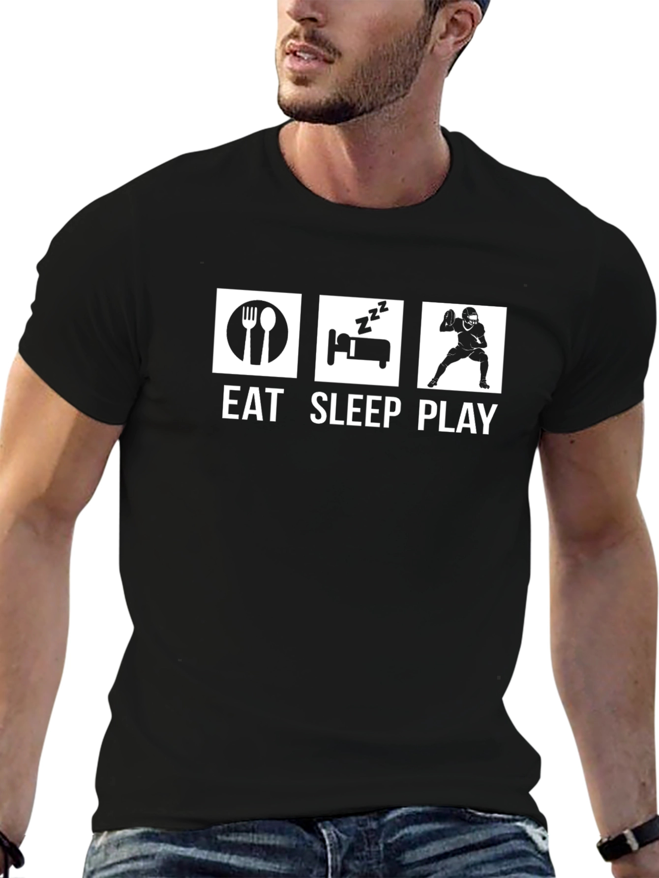 Eat Sleep Play Graphic Tee - Black Cotton T-Shirt