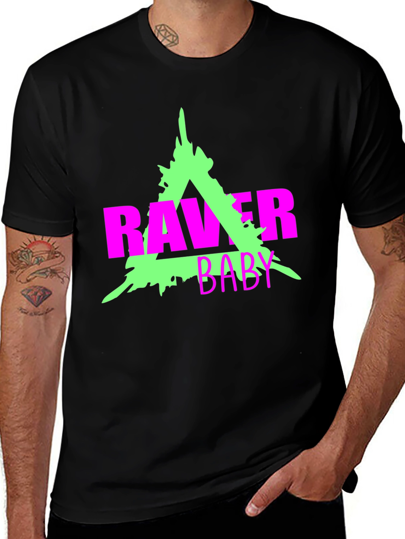 Raver Baby Graphic Tee - Neon Rave Culture Shirt