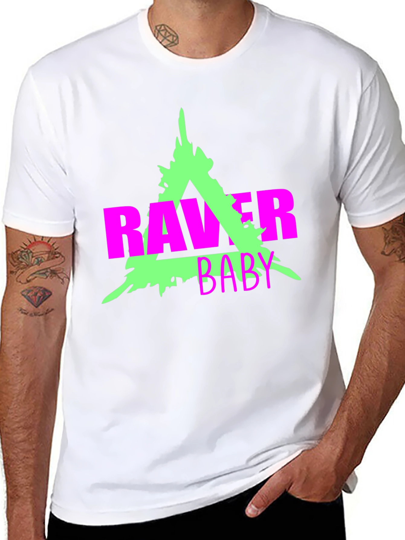 Raver Baby Graphic Tee - Neon Rave Culture Shirt